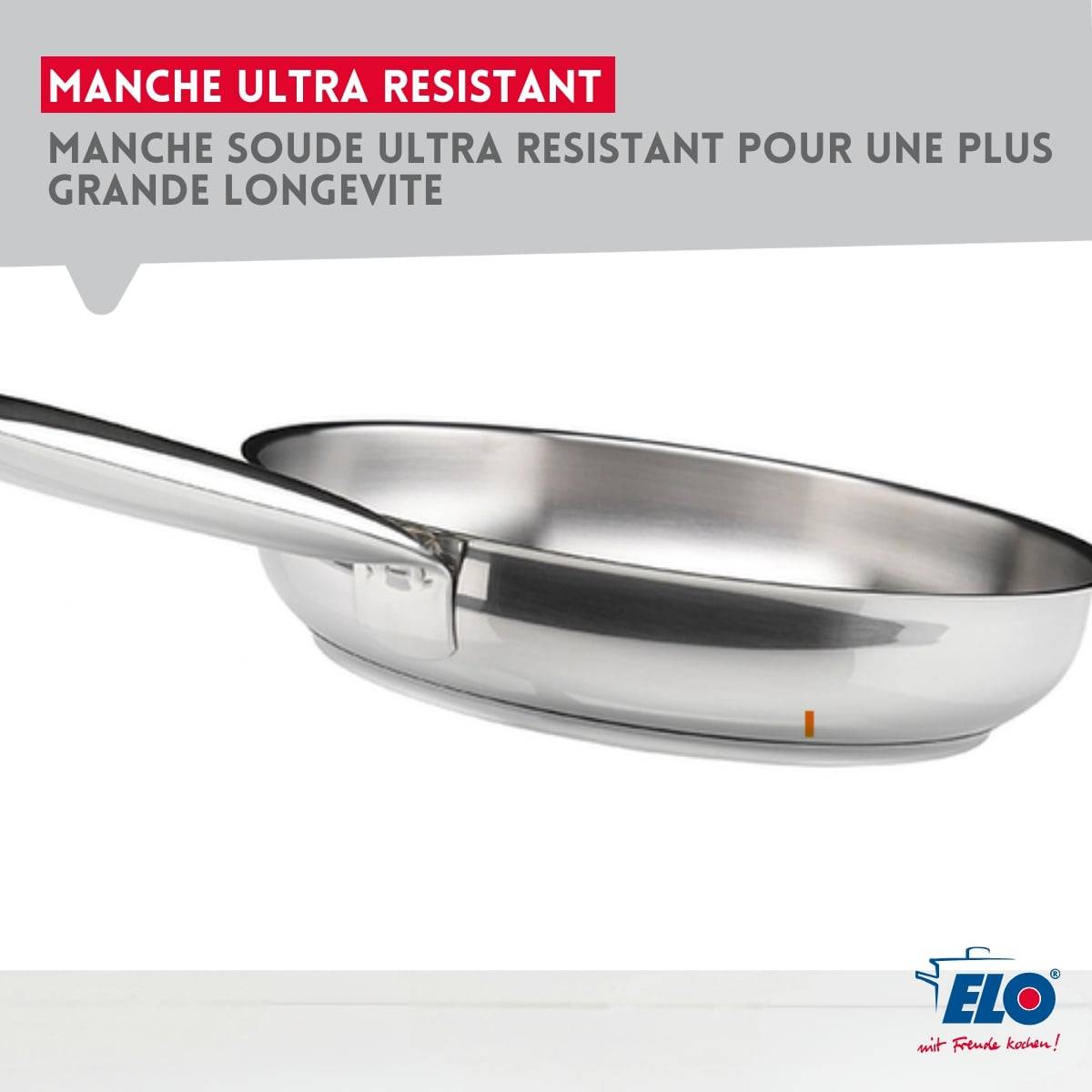 Poêle à frire 32 cm en inox 18/10 et couvercle en verre Elo Profi Therm - Image 4