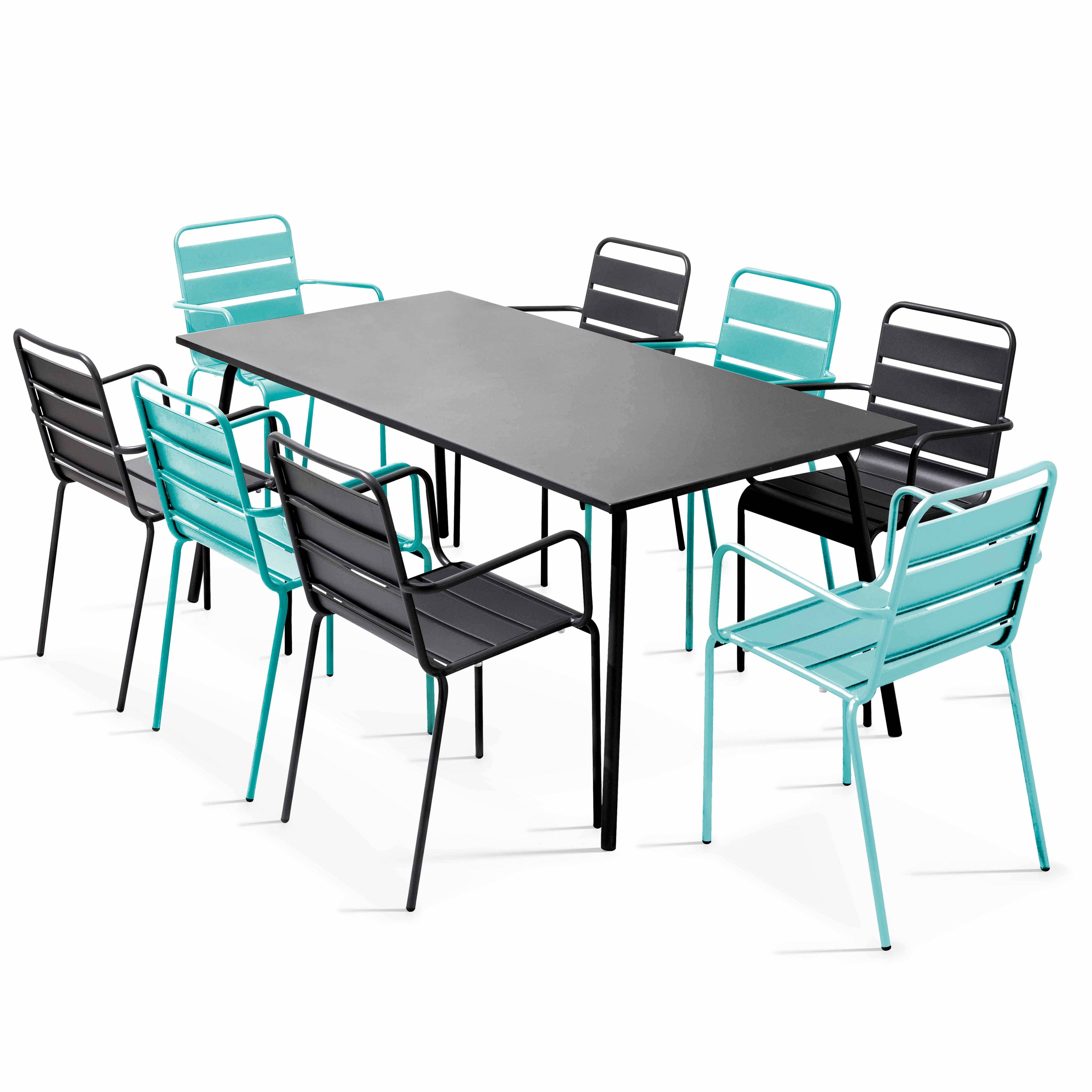 Oviala - Ensemble table de jardin et 8 fauteuils en métal turquoise et gris Palavas - Oviala - Image 1