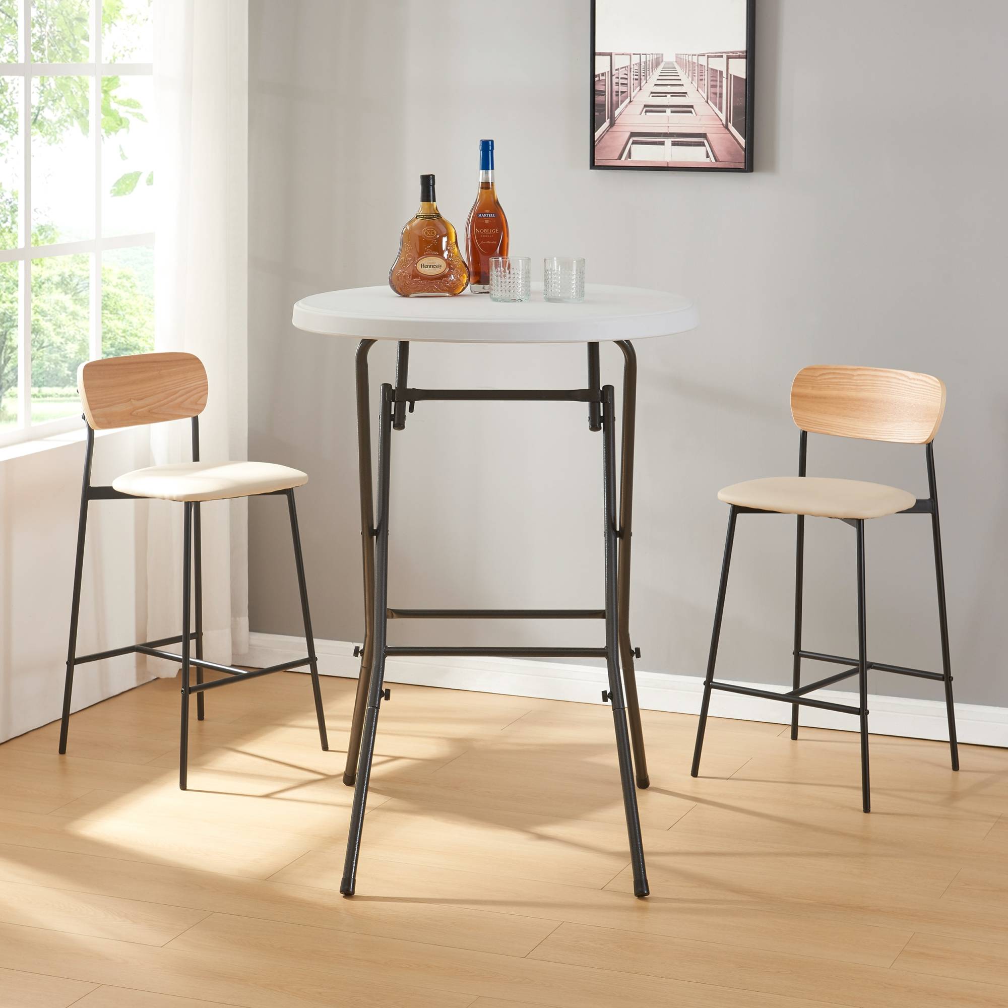 Table haute pliante Ljusnarsberg avec plateau rond 80 x 110 cm blanc [en.casa] - Image 3