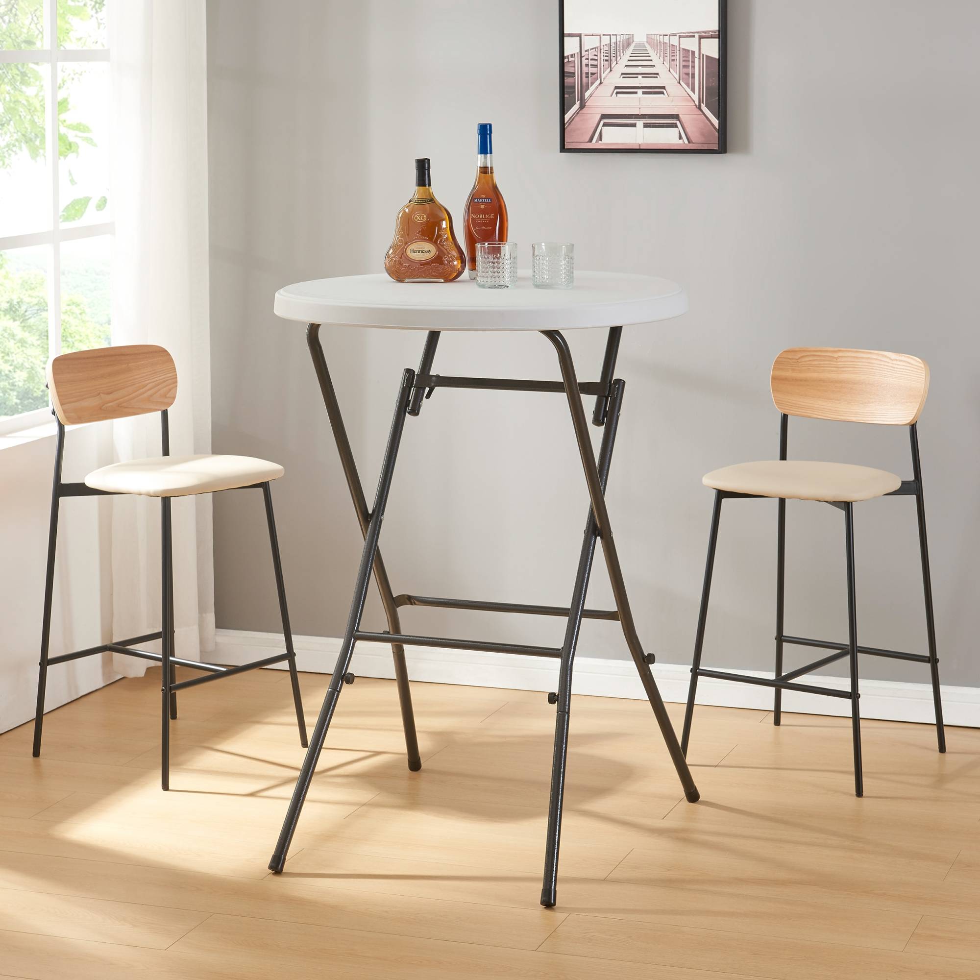 Table haute pliante Ljusnarsberg avec plateau rond 80 x 110 cm blanc [en.casa] - Image 2