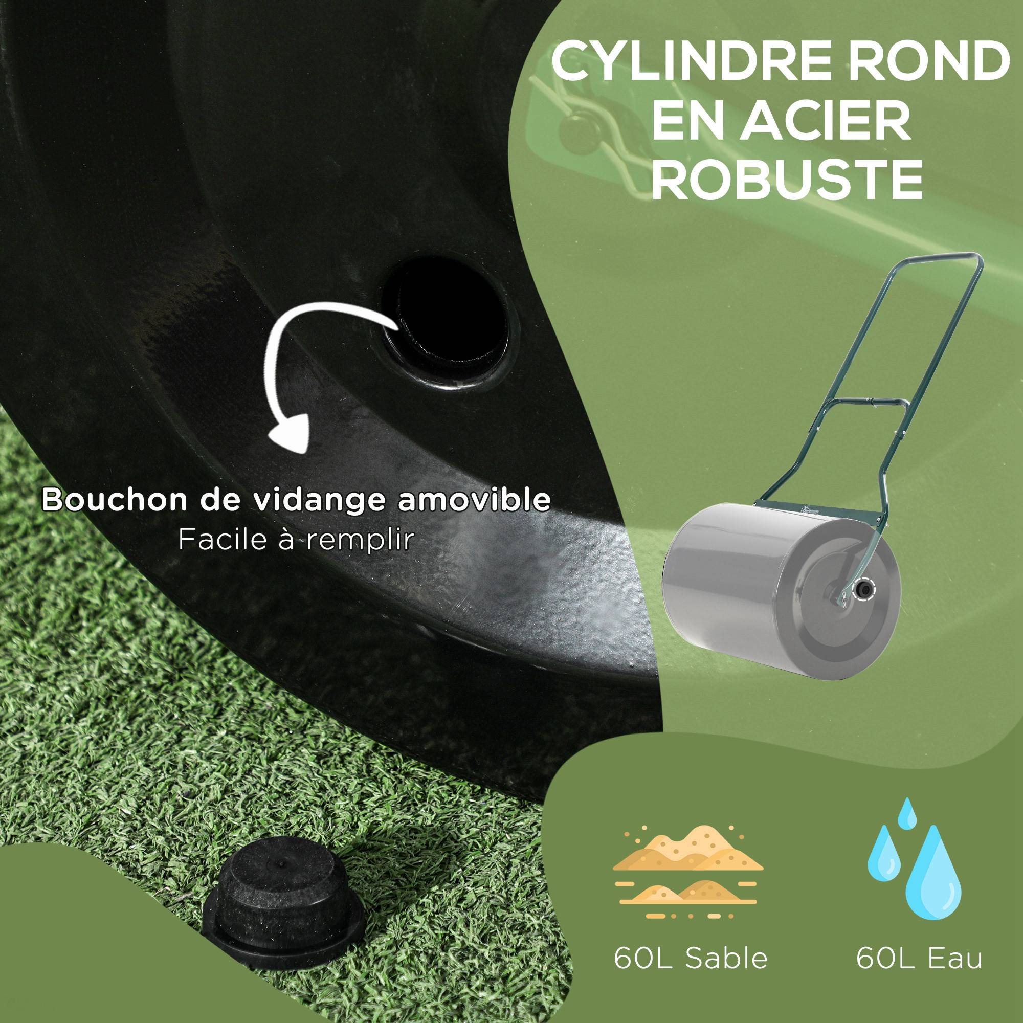 ComfortXL - Rouleau à gazon acier 50 cm noir et vert pour pelouse lestable 60 L eau ou sable - ComfortXL Outdoor Living - Image 8