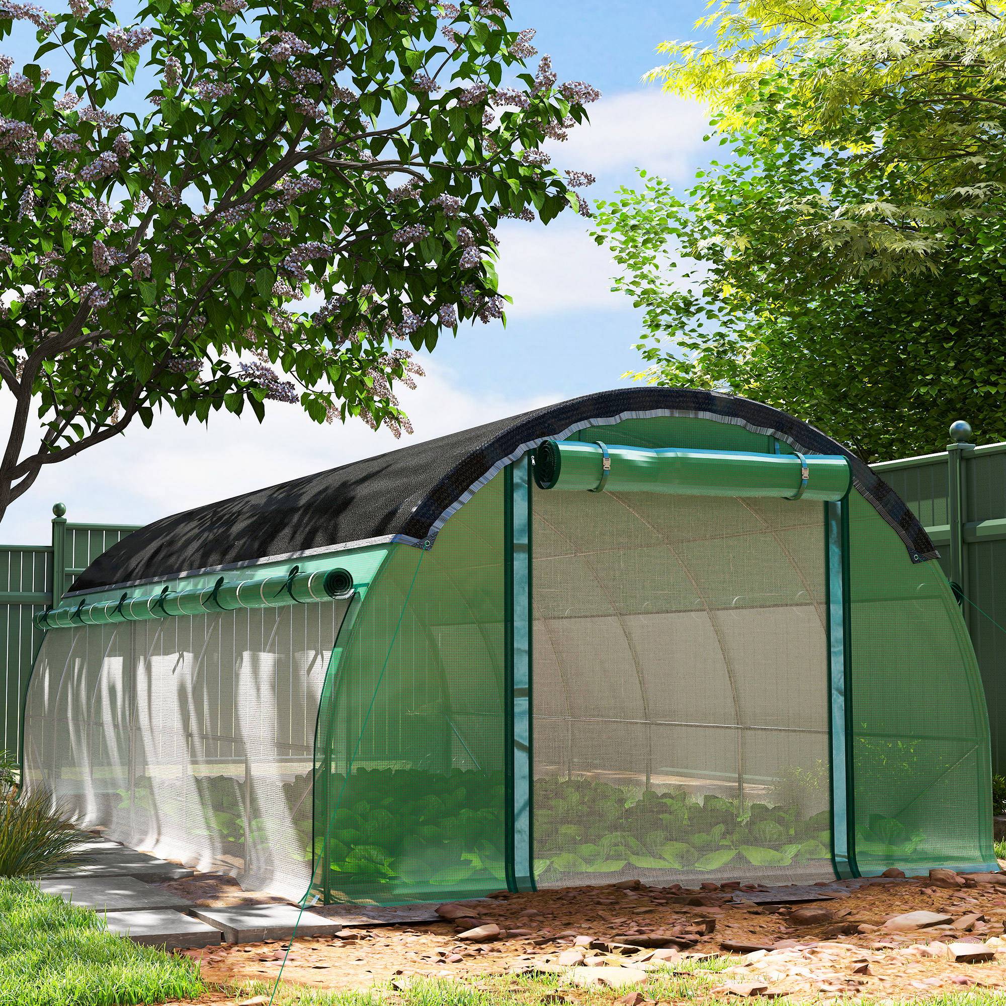 Serre tunnel verte 6x3x2m, structure acier, filet anti-soleil et parois latérales enroulables - Image 4
