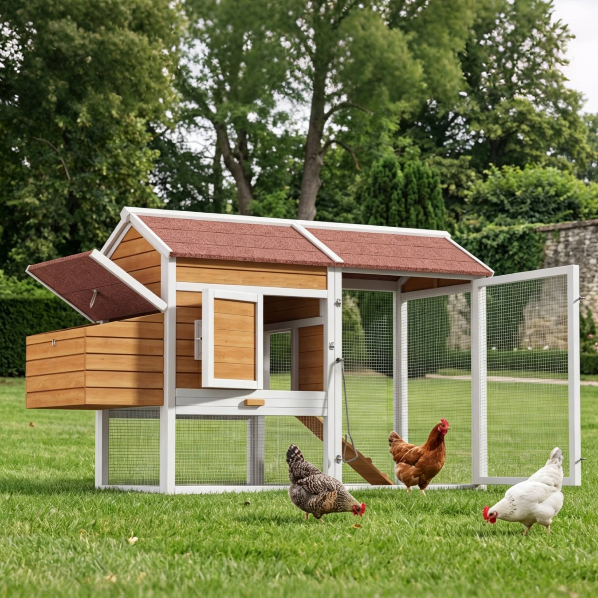 ComfortXL - Poulailler bois de sapin pour 6 poules avec pondoir et enclos 185x91x115cm bois naturel - ComfortXL Outdoor Living - Image 7