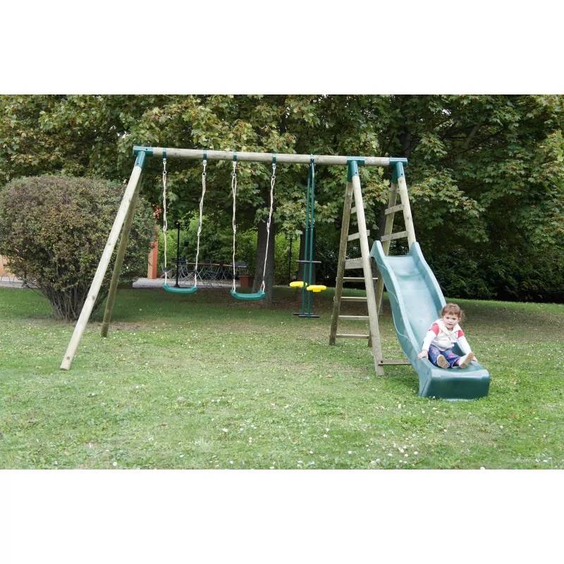 Chalet & Jardin - Portique bois avec balançoire, vis-à-vis et toboggan - COMANCHE - 330 x 260 x 230 cm - Image 2
