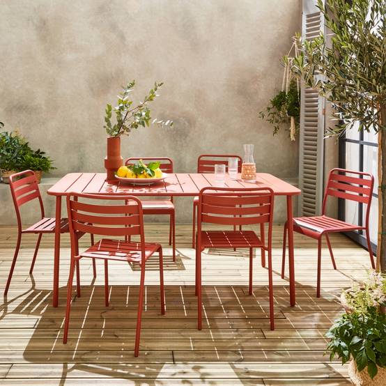 Table de jardin métal + 6 assises terracotta Amélia | sweeek - Image 1