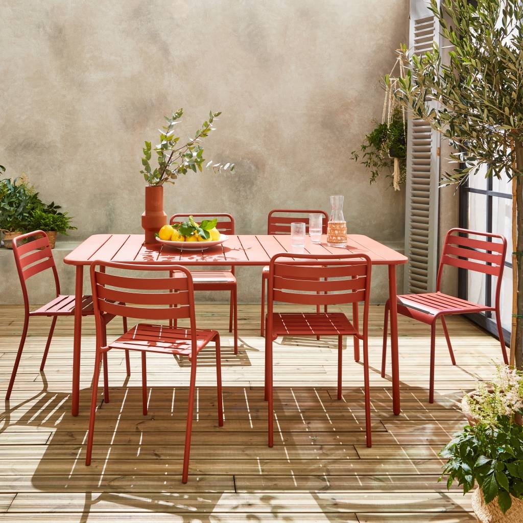 Table de jardin métal + 6 assises terracotta Amélia | sweeek - Image 1