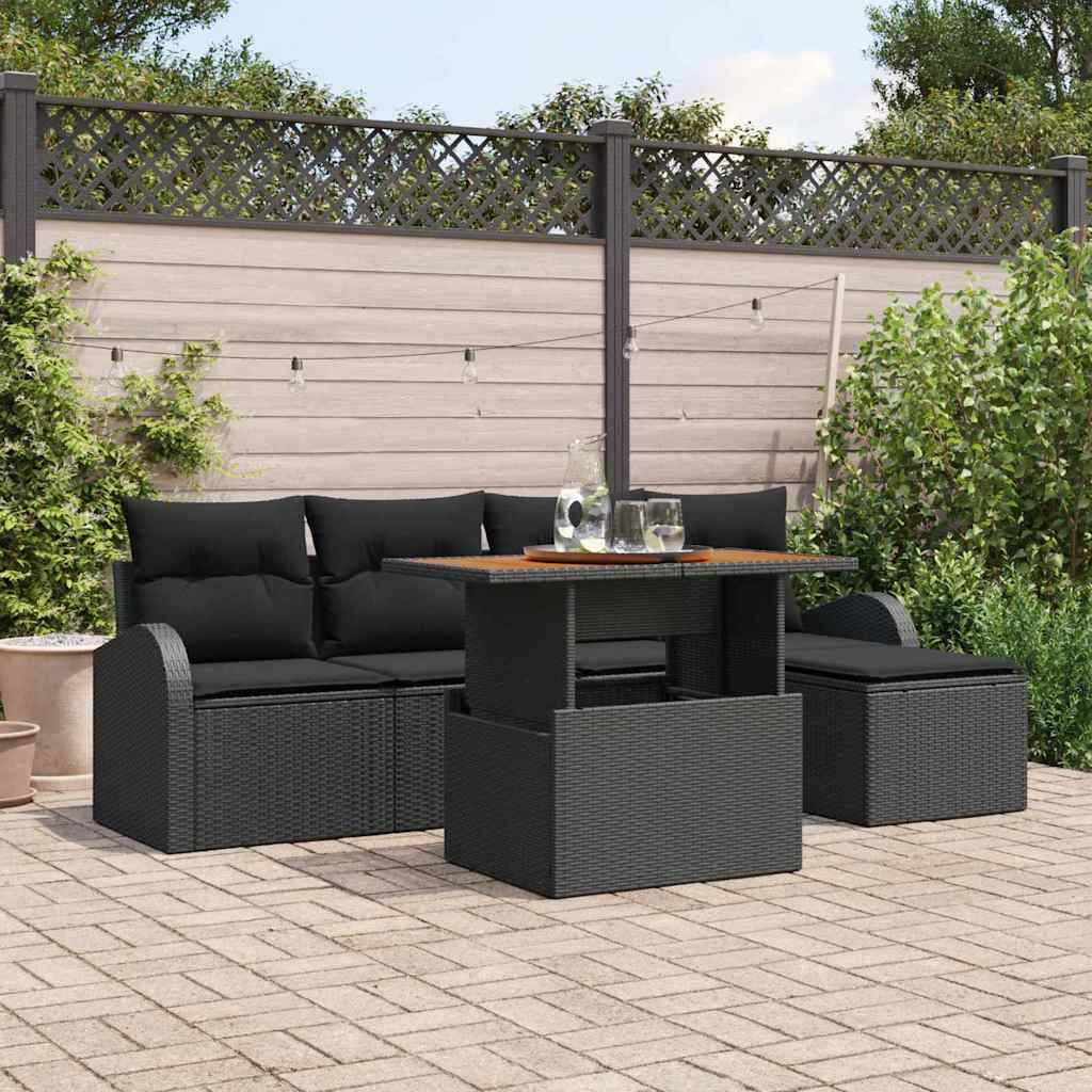 Ensemble de Jardin 4 Places Poly Rotin 6 Éléments Modulables avec Rangement Noir – ComfortXL Outdoor Living - Image 1