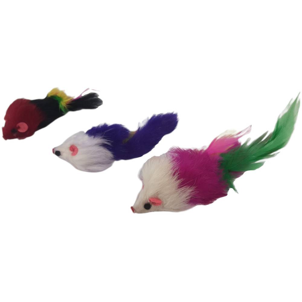 animallparadise - 3 souris à plume  jouet pour chat multi couleur - Image 7