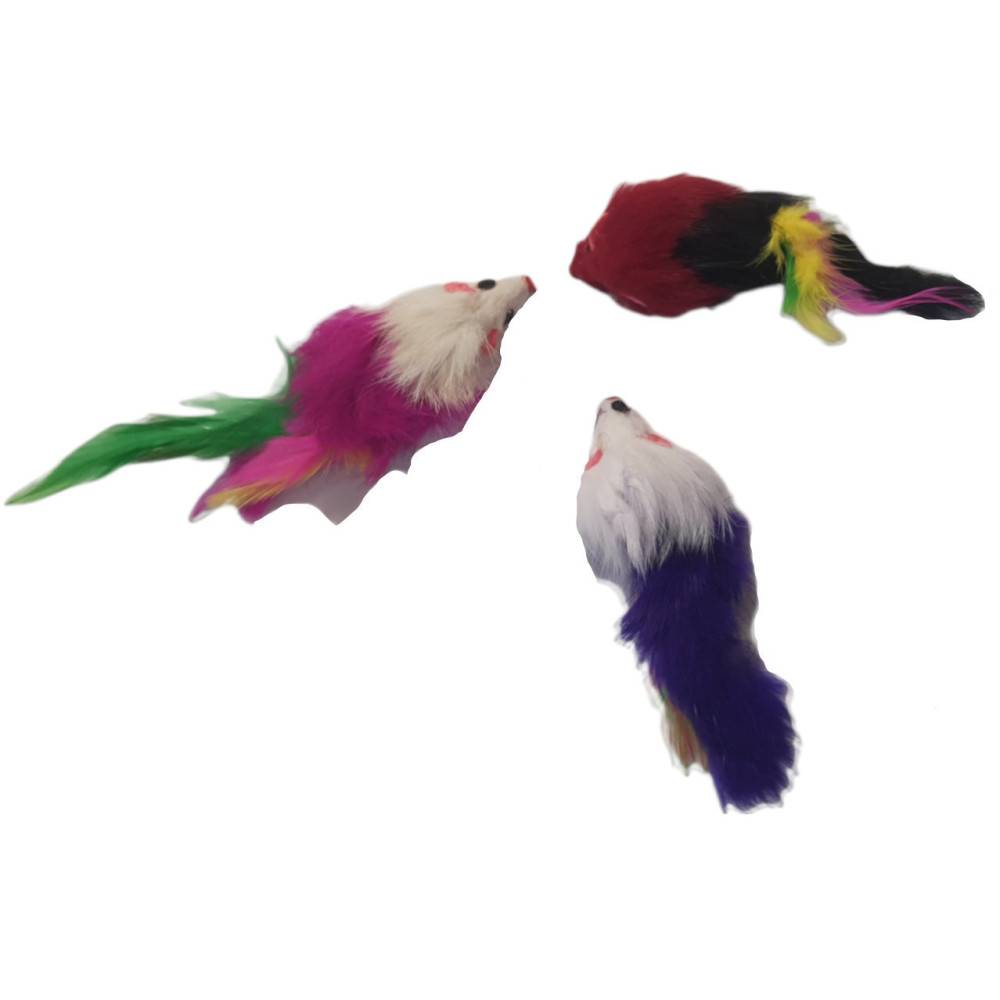 animallparadise - 3 souris à plume  jouet pour chat multi couleur - Image 6