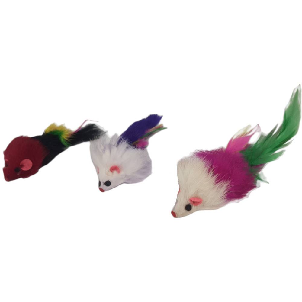 animallparadise - 3 souris à plume  jouet pour chat multi couleur - Image 5
