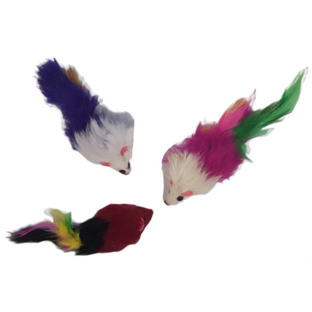 animallparadise - 3 souris à plume  jouet pour chat multi couleur - Image 1