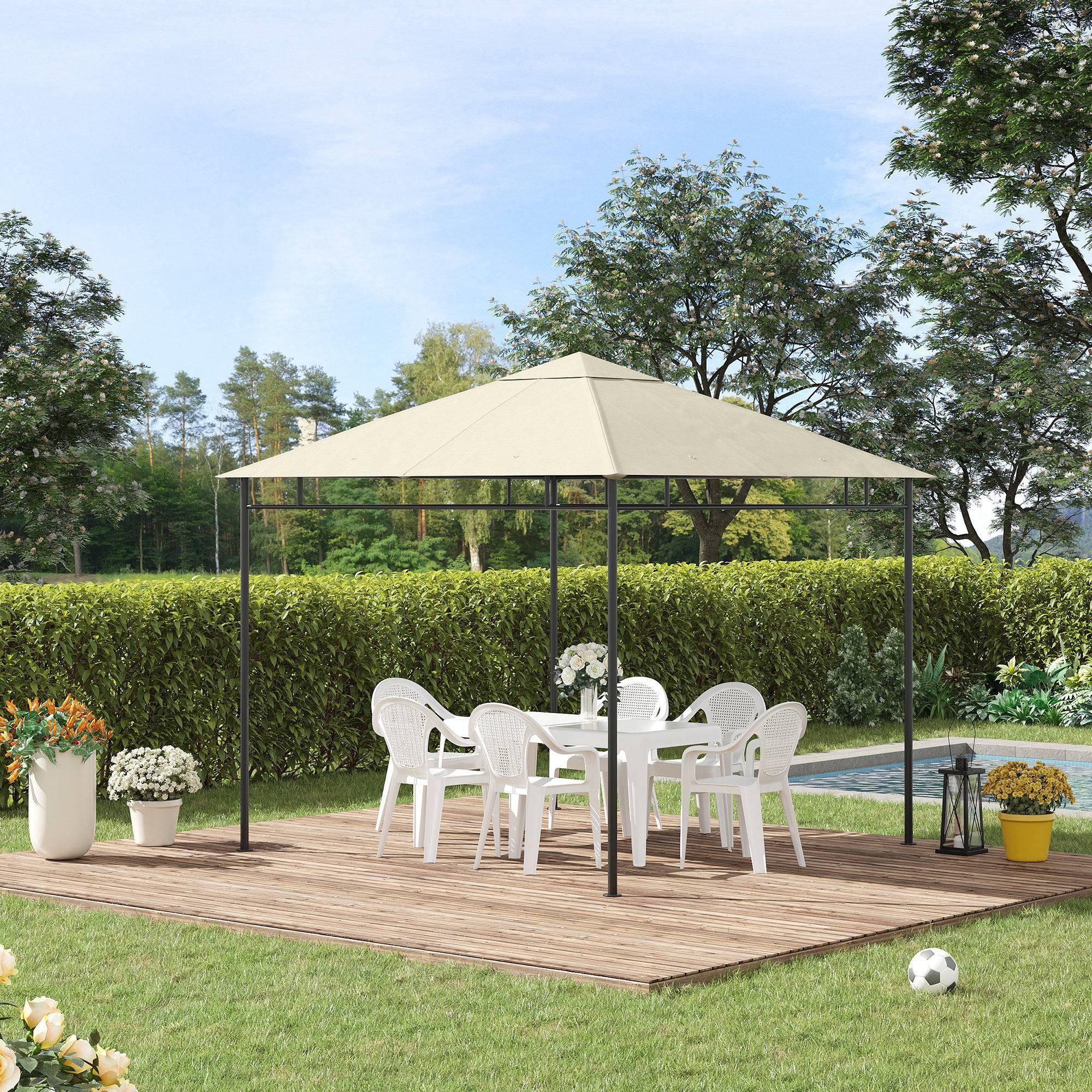 Toile de rechange pour pavillon tonnelle tente toit de remplacement gazebo de jardin polyester 180 g/m² 3 x 3 m crème - Image 3