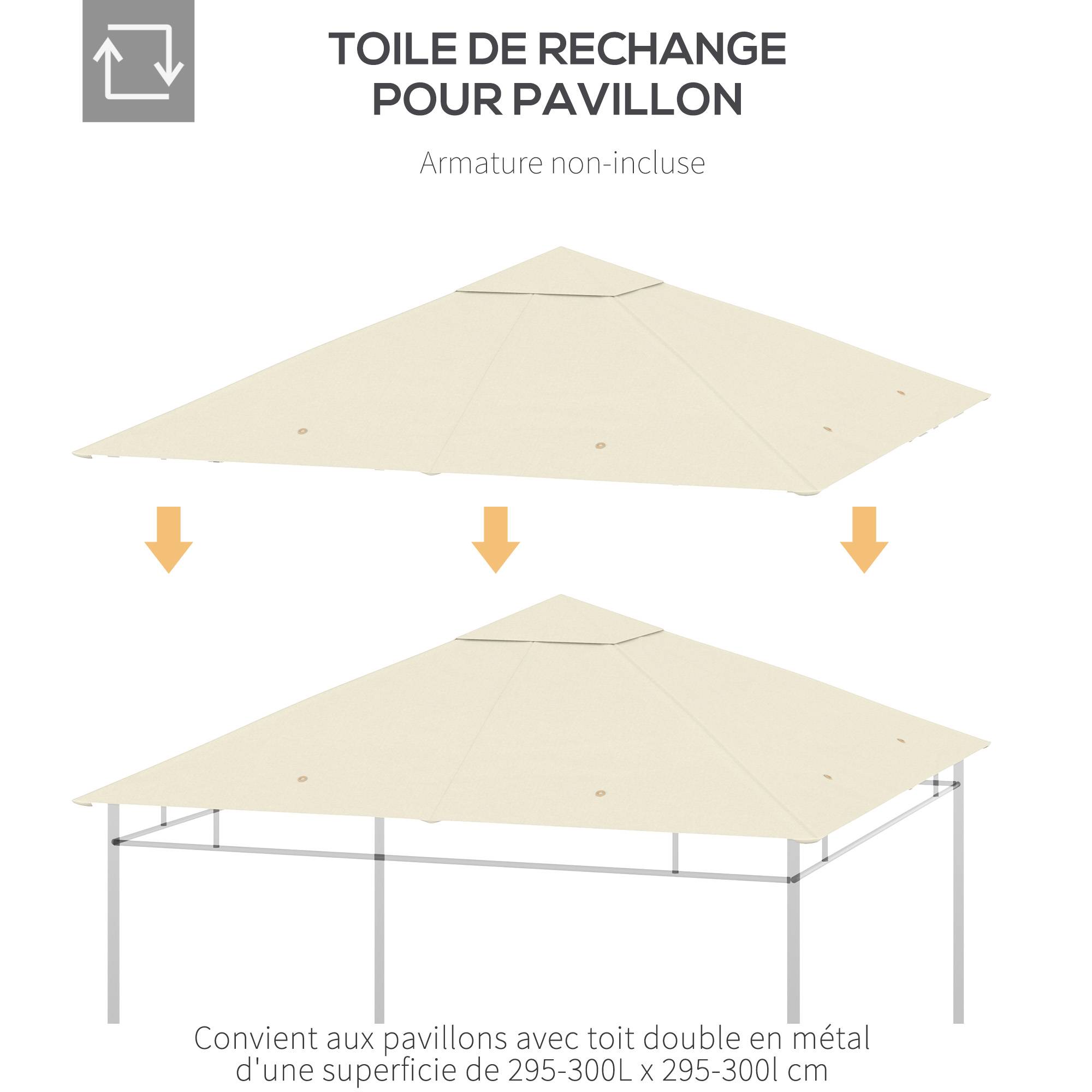 Toile de rechange pour pavillon tonnelle tente toit de remplacement gazebo de jardin polyester 180 g/m² 3 x 3 m crème - Image 9