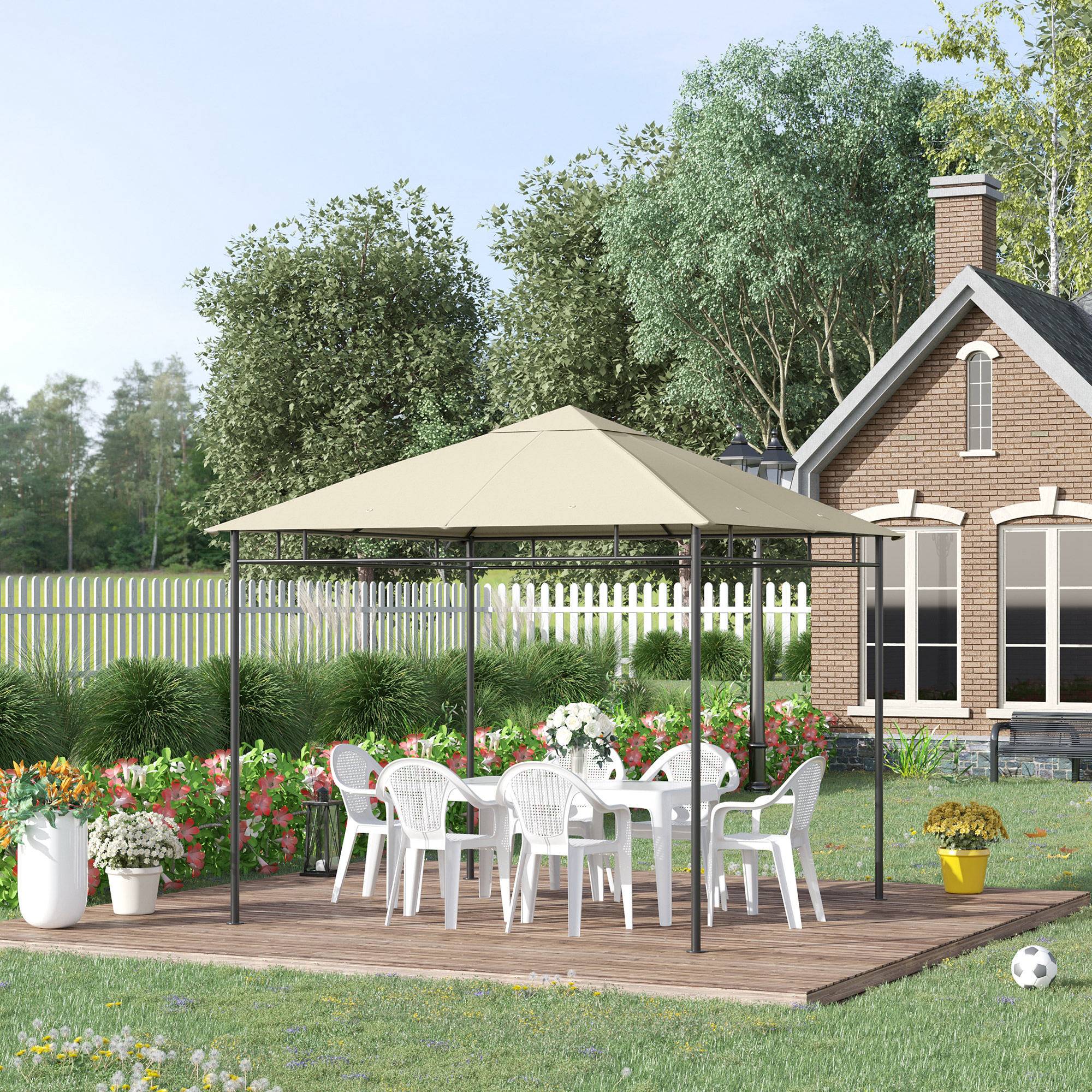 Toile de rechange pour pavillon tonnelle tente toit de remplacement gazebo de jardin polyester 180 g/m² 3 x 3 m crème - Image 4