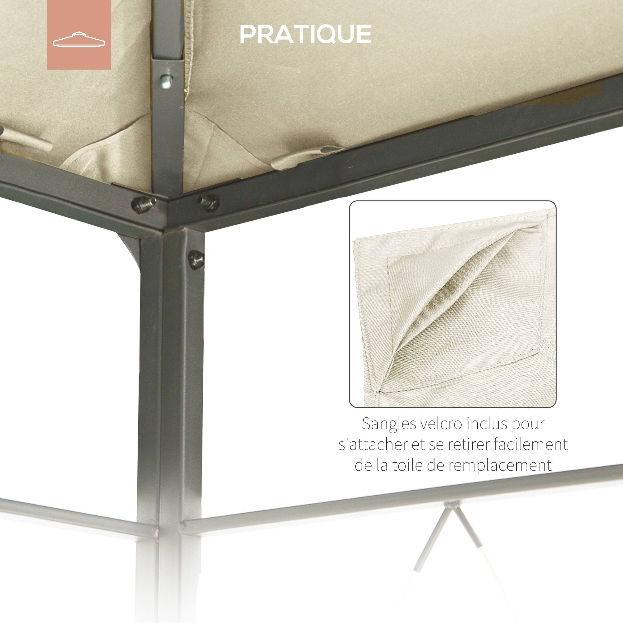 Toile de rechange pour pavillon tonnelle tente toit de remplacement gazebo de jardin polyester 180 g/m² 3 x 3 m crème - Image 7