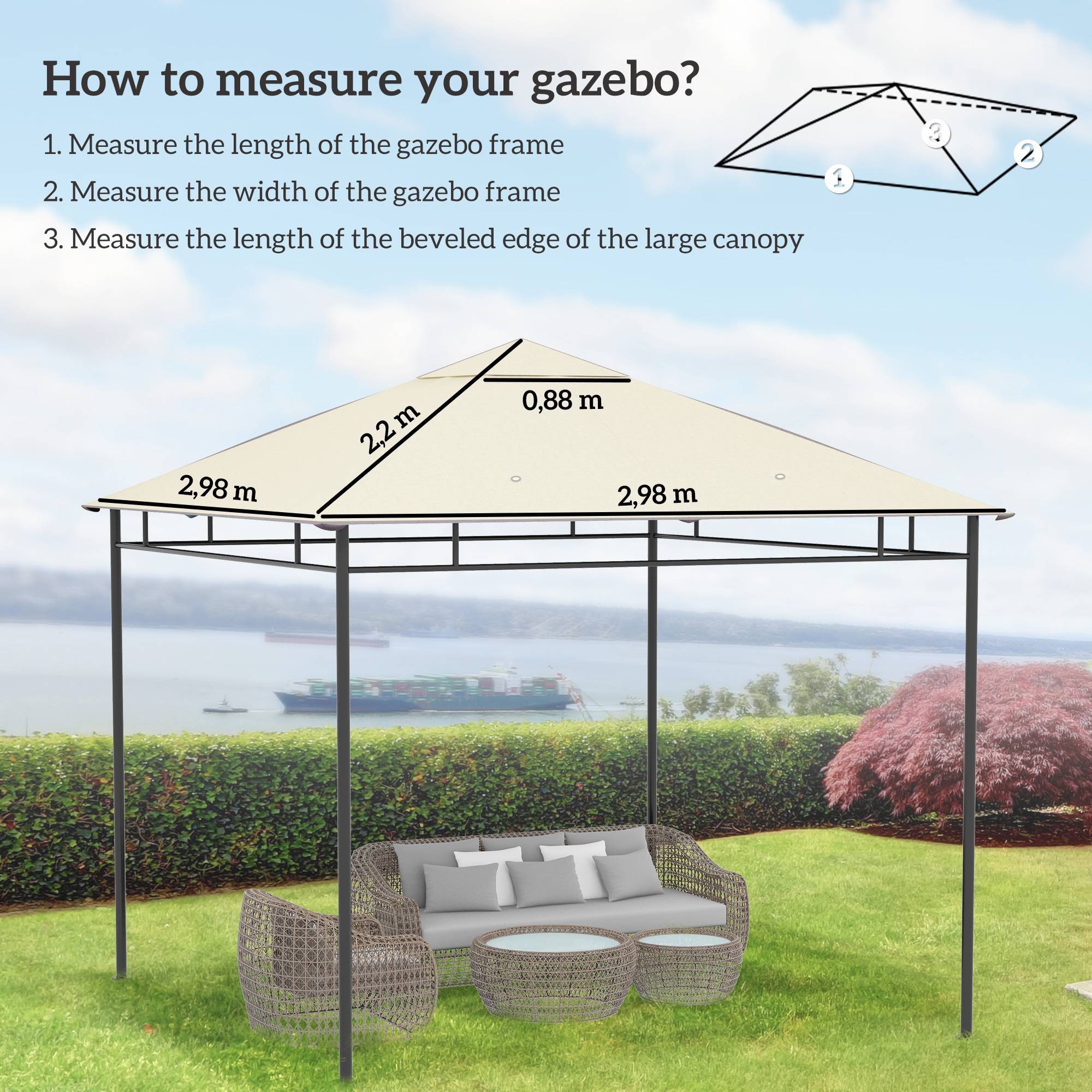 Toile de rechange pour pavillon tonnelle tente toit de remplacement gazebo de jardin polyester 180 g/m² 3 x 3 m crème - Image 5