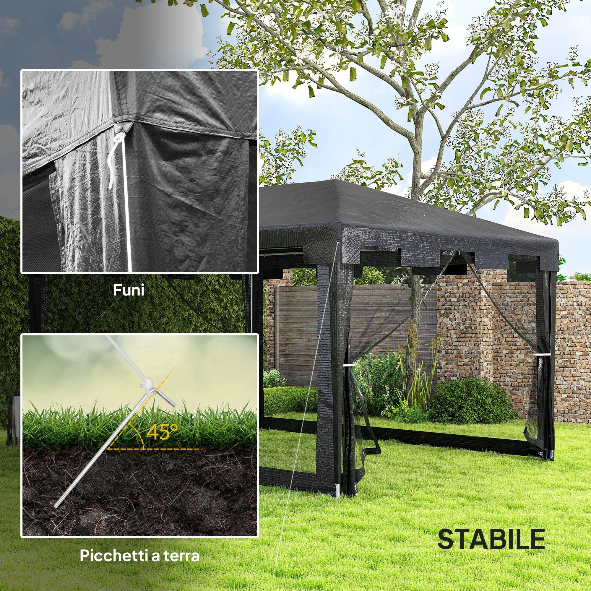 Tonnelle de Jardin Métal Réceptions Extérieures Moustiquaires 4x3m Gris Foncé - ComfortXL Outdoor Living - Image 8