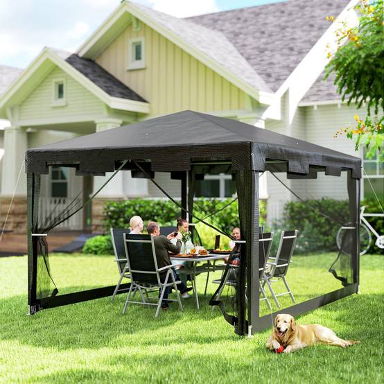 Tonnelle de Jardin Métal Réceptions Extérieures Moustiquaires 4x3m Gris Foncé - ComfortXL Outdoor Living - Image 9