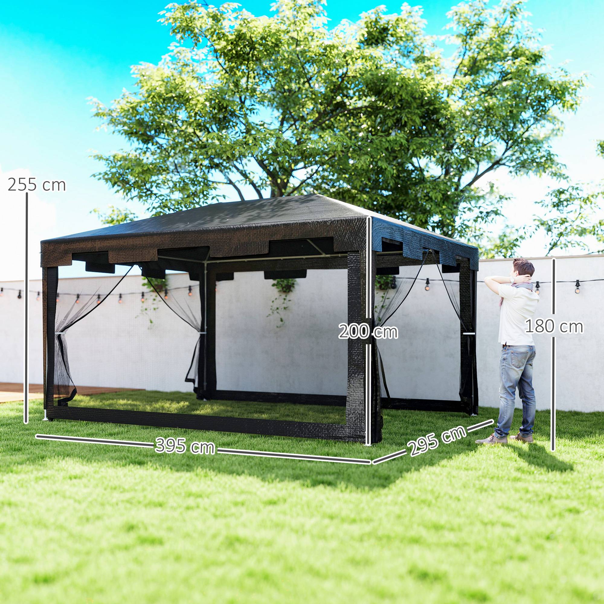 Tonnelle de Jardin Métal Réceptions Extérieures Moustiquaires 4x3m Gris Foncé - ComfortXL Outdoor Living - Image 5