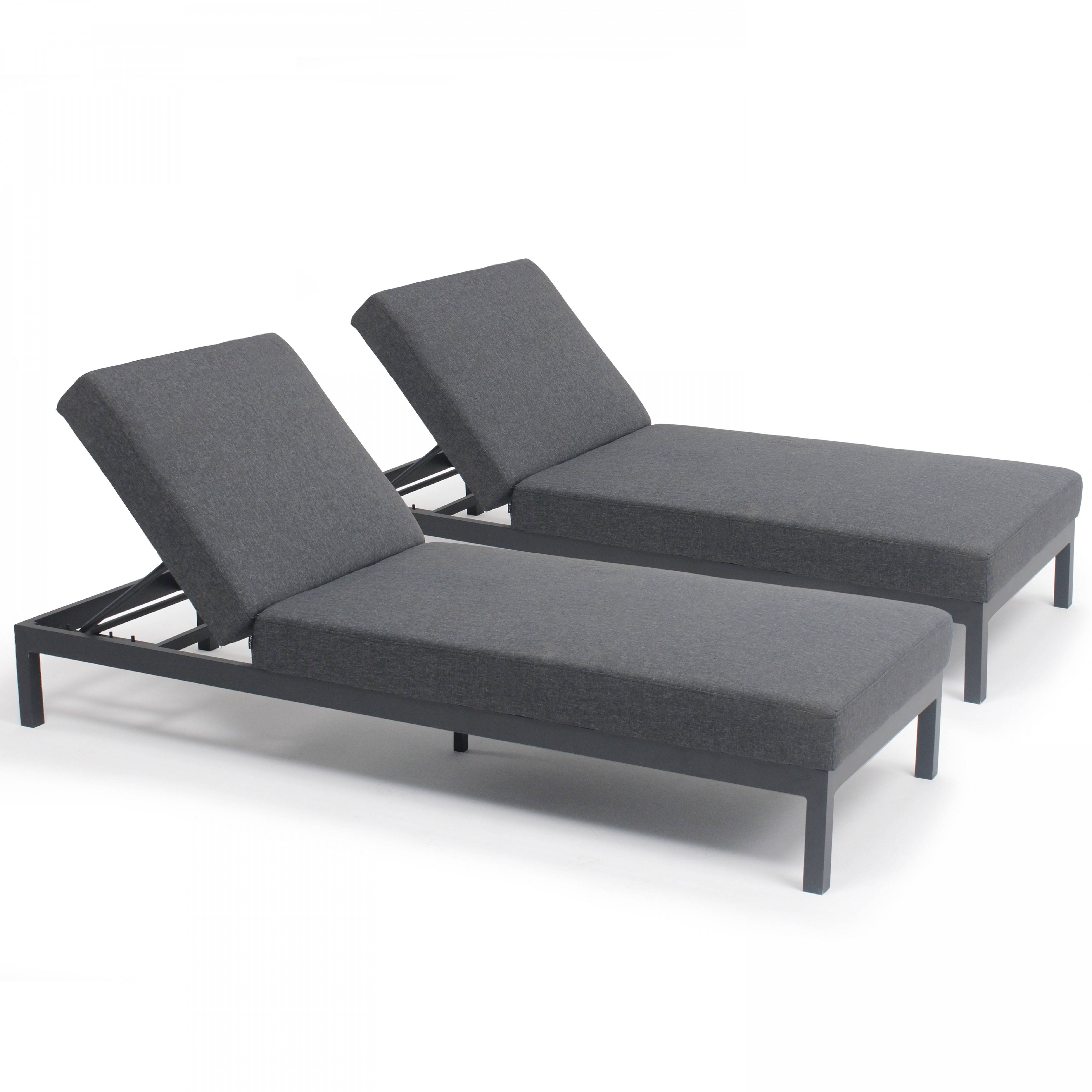 Oviala - Lot de 2 bains de soleil inclinable en aluminium gris anthracite Galapagos - Oviala - Image 1
