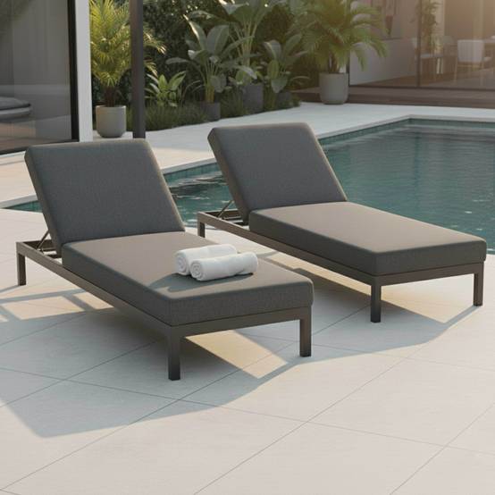 Oviala - Lot de 2 bains de soleil inclinable en aluminium gris anthracite Galapagos - Oviala - Image 2