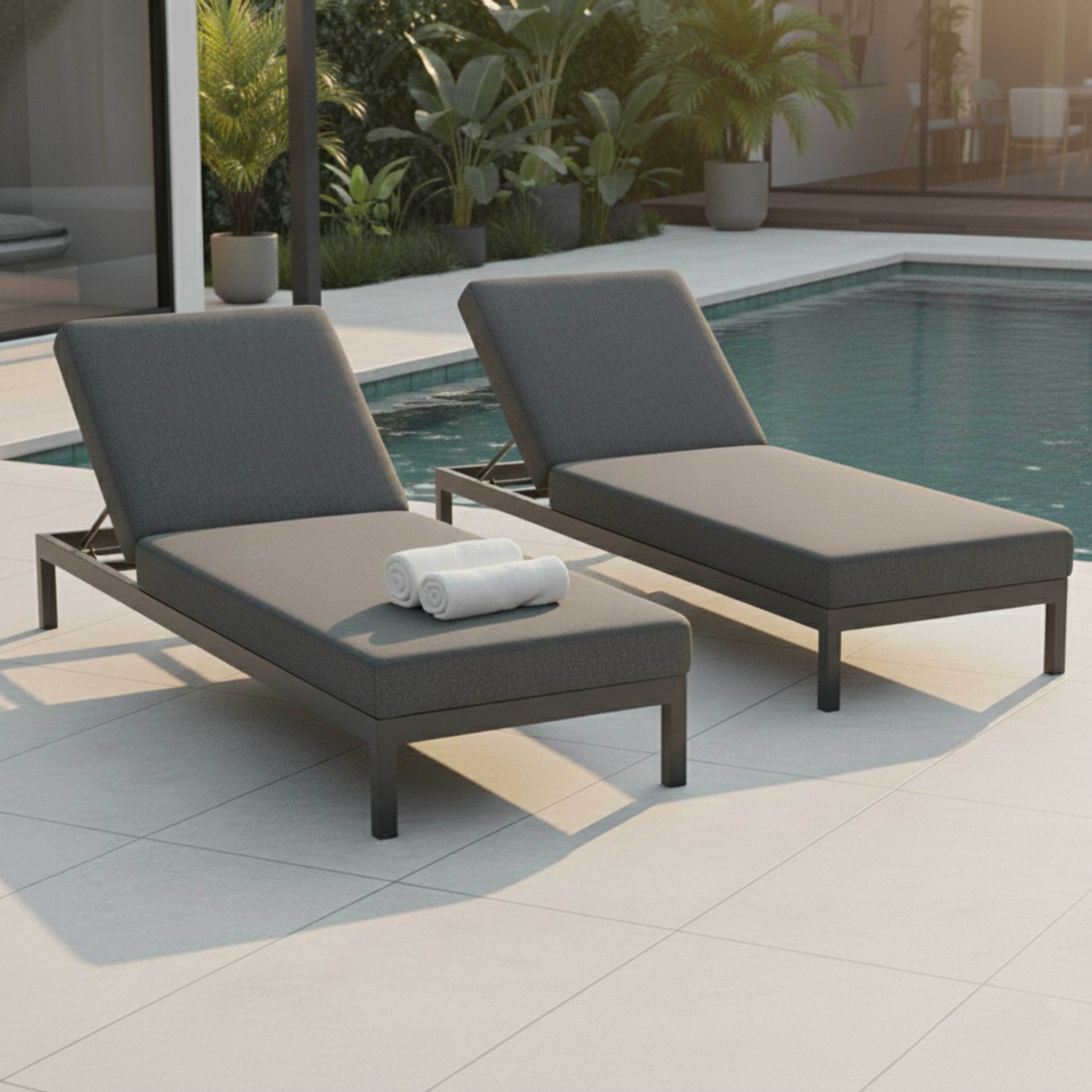 Oviala - Lot de 2 bains de soleil inclinable en aluminium gris anthracite Galapagos - Oviala - Image 2