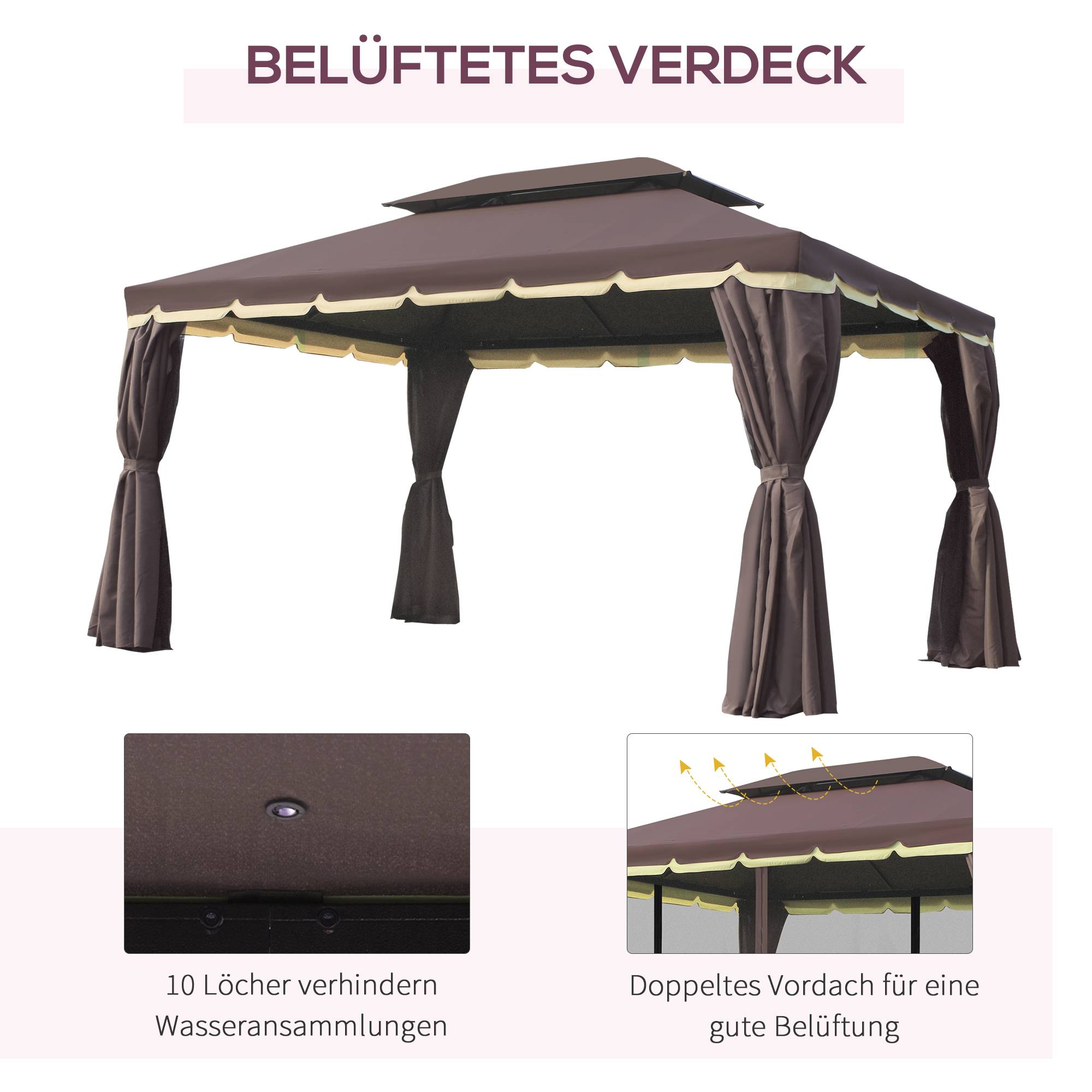 Pavillon jardin pavillon 390x290x280 cm tente jardin tente fête tente fête 4 parois moustiquaire résistant alu polyester café+noir - Image 9