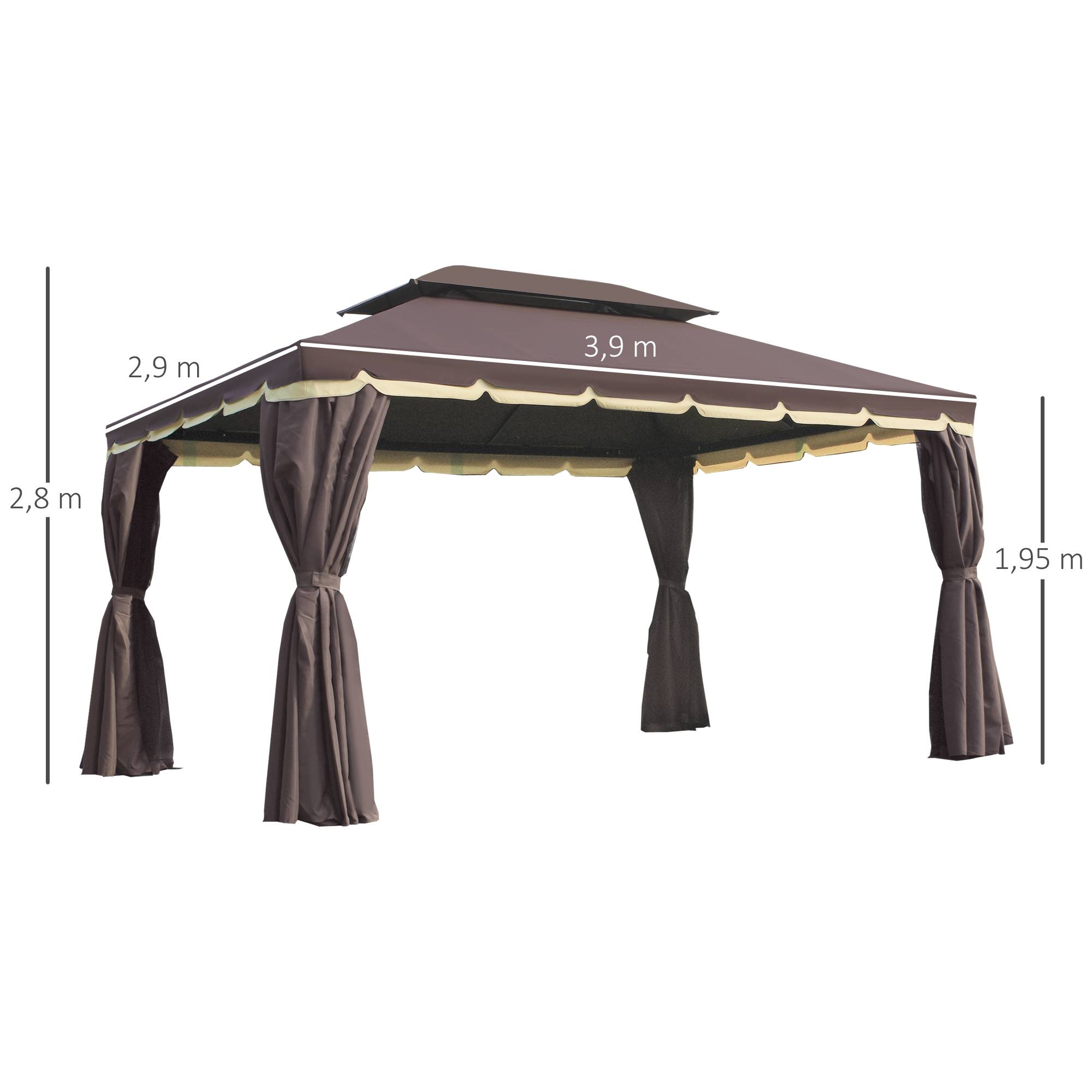 Pavillon jardin pavillon 390x290x280 cm tente jardin tente fête tente fête 4 parois moustiquaire résistant alu polyester café+noir - Image 5