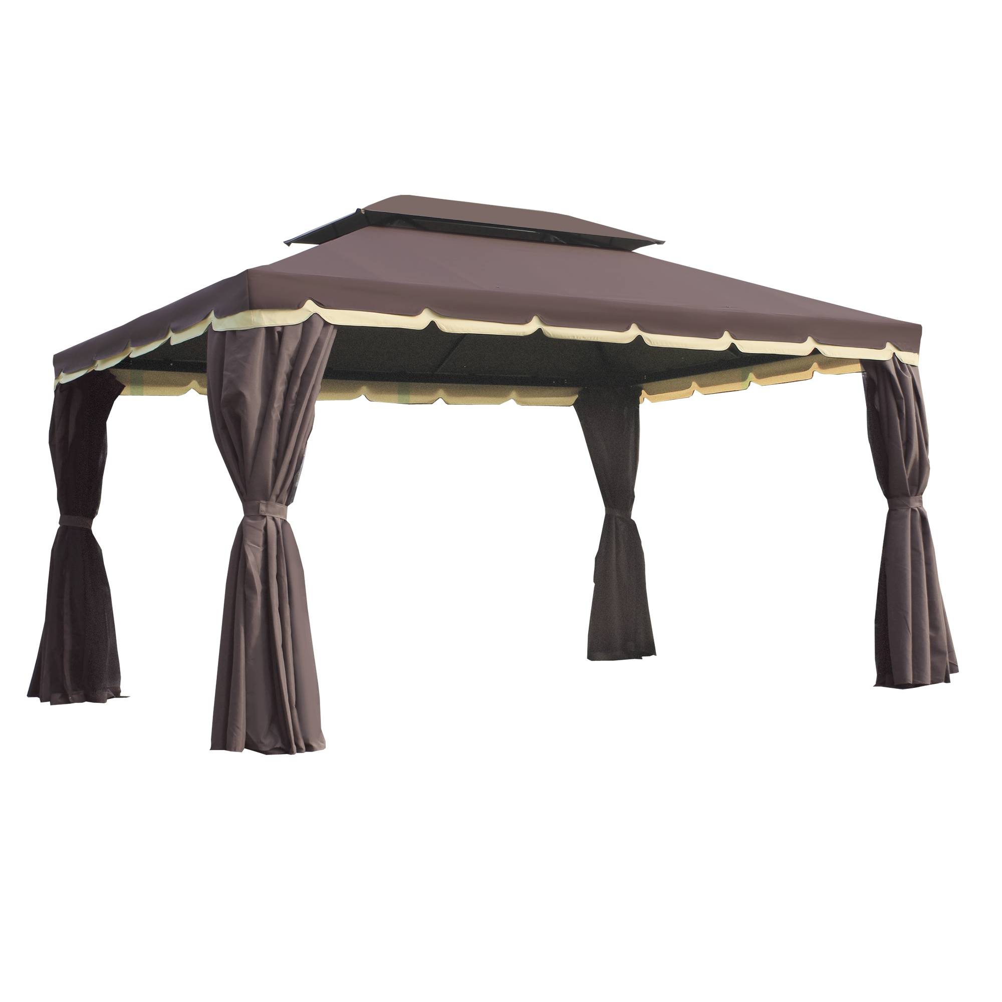 Pavillon jardin pavillon 390x290x280 cm tente jardin tente fête tente fête 4 parois moustiquaire résistant alu polyester café+noir - Image 2