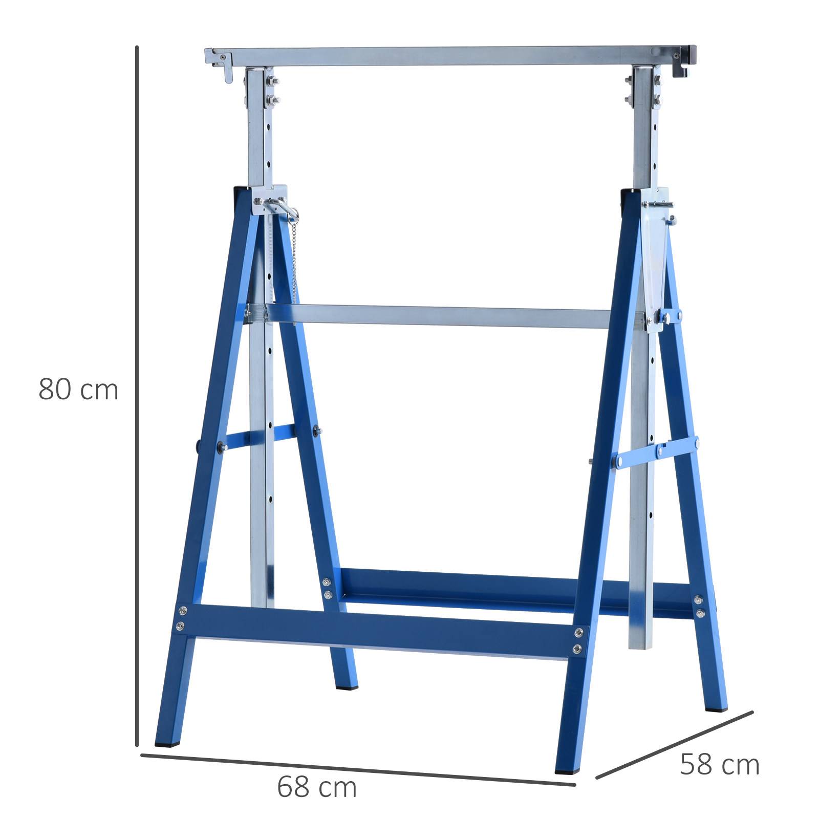 ComfortXL - Lot de 2 tréteaux télescopiques pliants en acier Q195 bleu et argent 80 à 130 cm pour atelier et jardin - Image 3