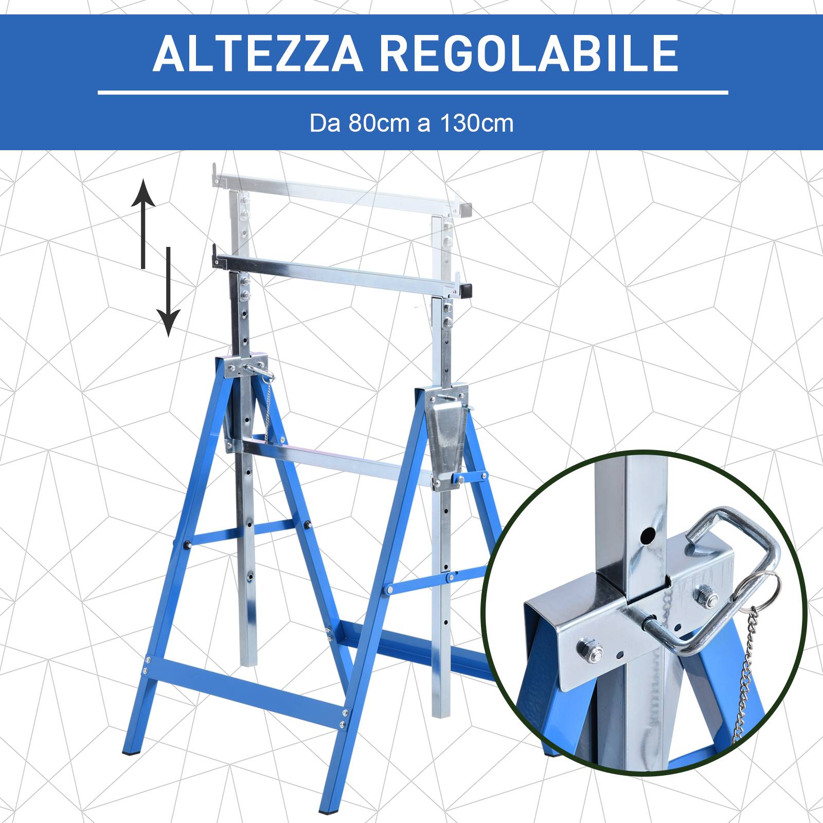 ComfortXL - Lot de 2 tréteaux télescopiques pliants en acier Q195 bleu et argent 80 à 130 cm pour atelier et jardin - Image 7