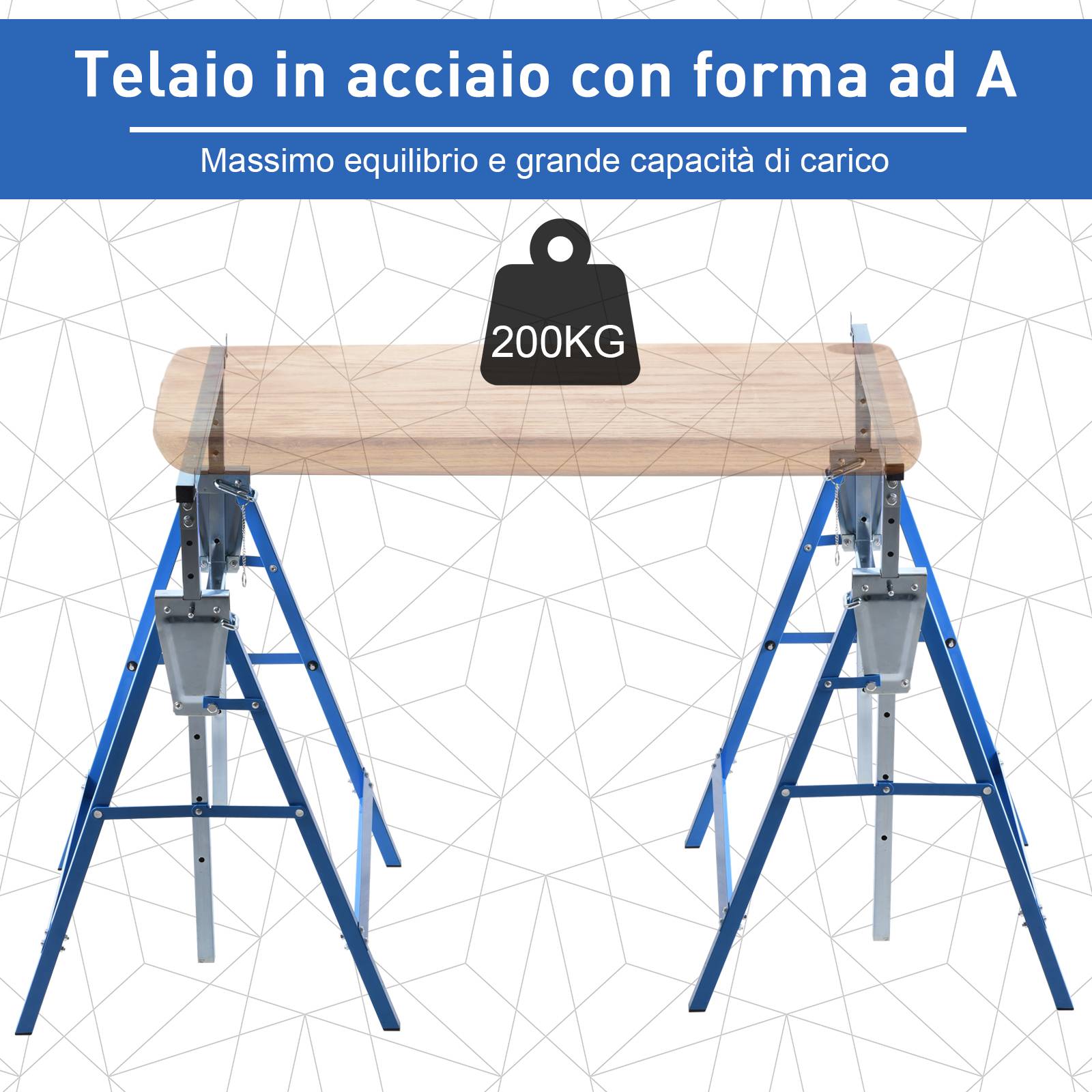 ComfortXL - Lot de 2 tréteaux télescopiques pliants en acier Q195 bleu et argent 80 à 130 cm pour atelier et jardin - Image 6