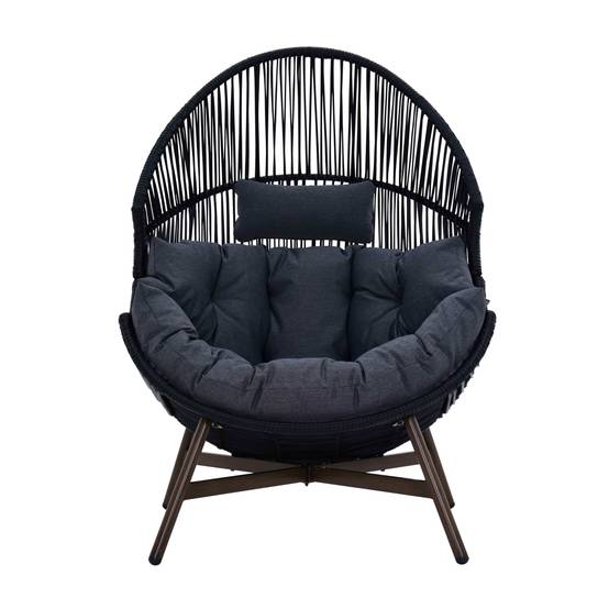 Oviala - Fauteuil de jardin oeuf sur pied en rotin synthétique 142 cm noir Bamako - Oviala - Image 3
