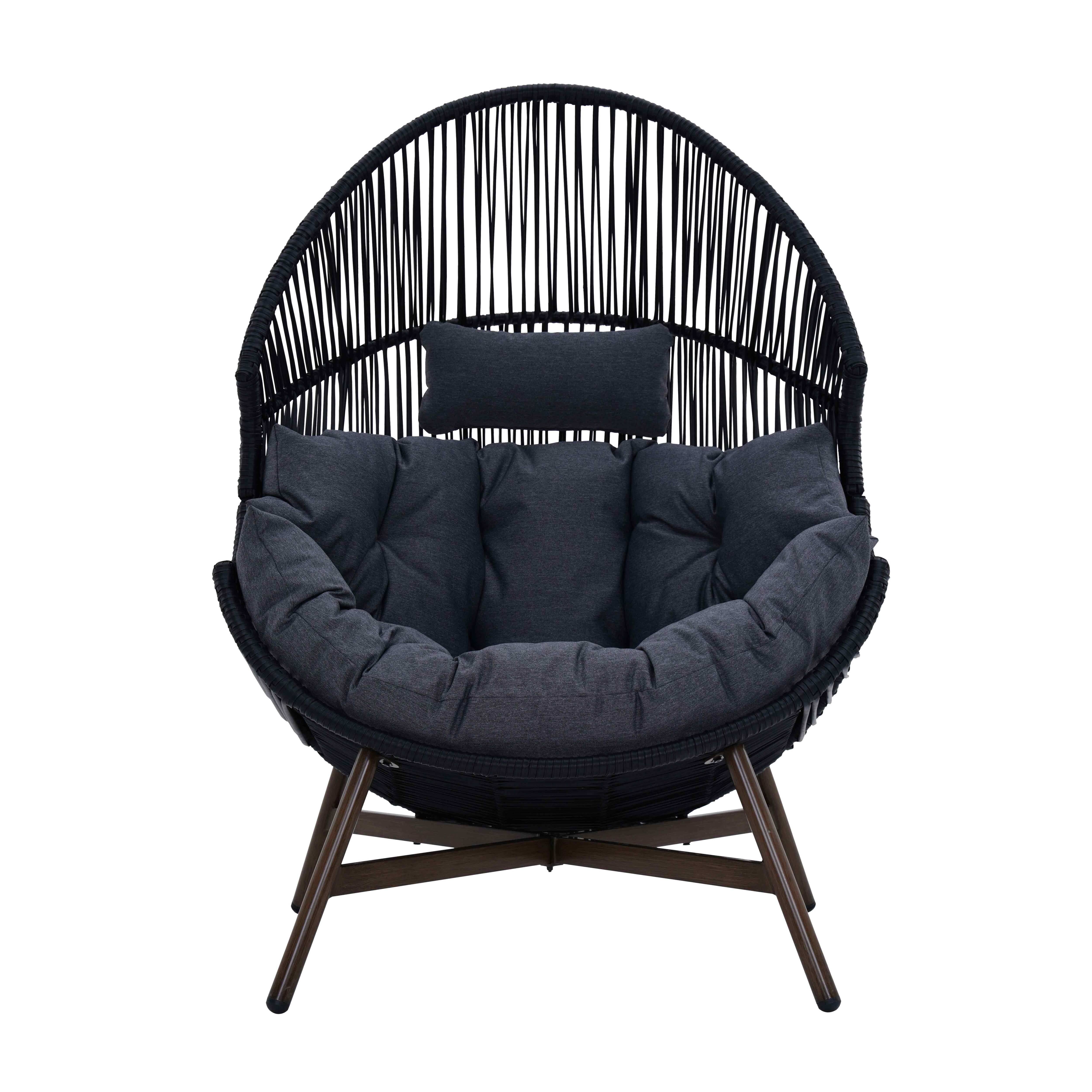 Oviala - Fauteuil de jardin oeuf sur pied en rotin synthétique 142 cm noir Bamako - Oviala - Image 3