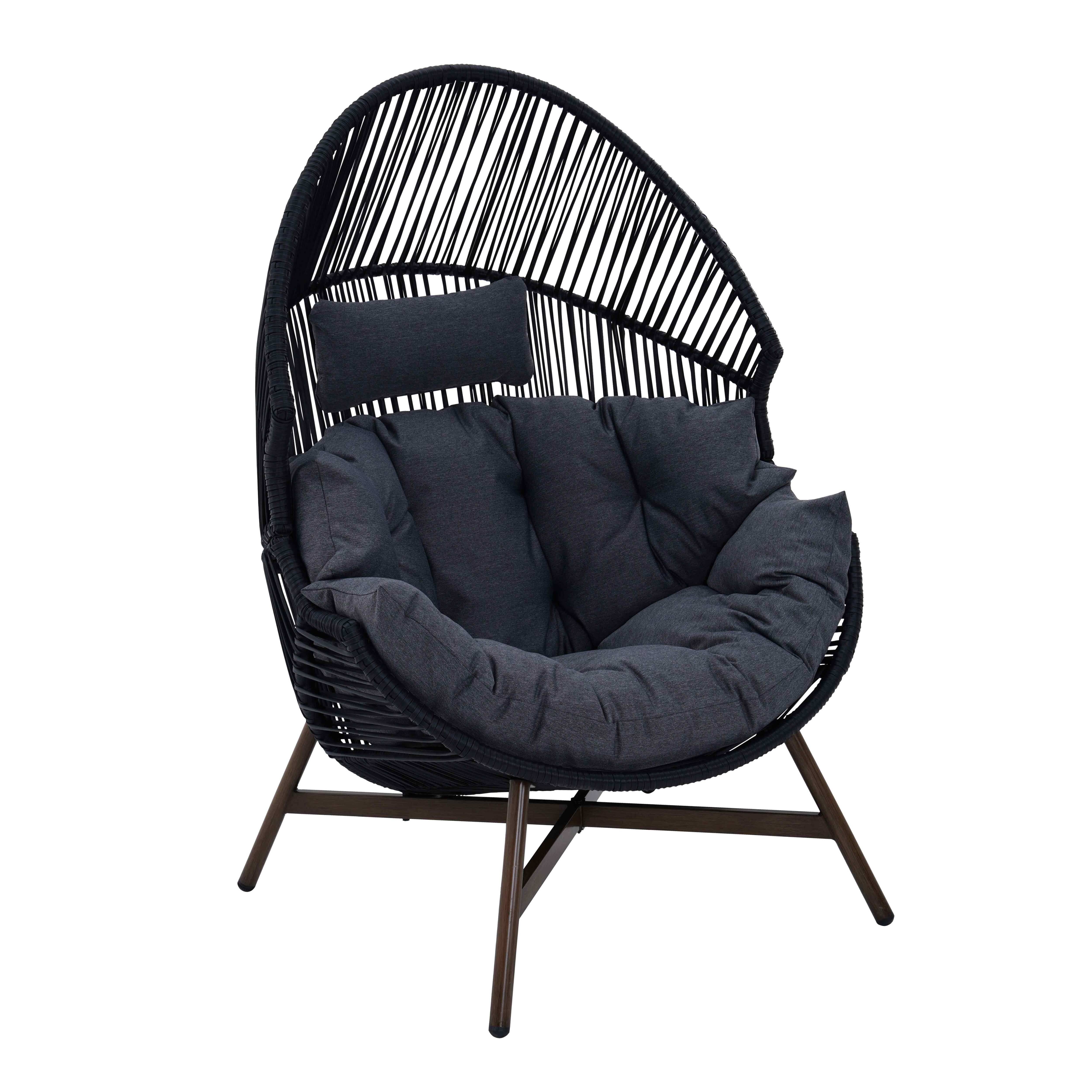 Oviala - Fauteuil de jardin oeuf sur pied en rotin synthétique 142 cm noir Bamako - Oviala - Image 1