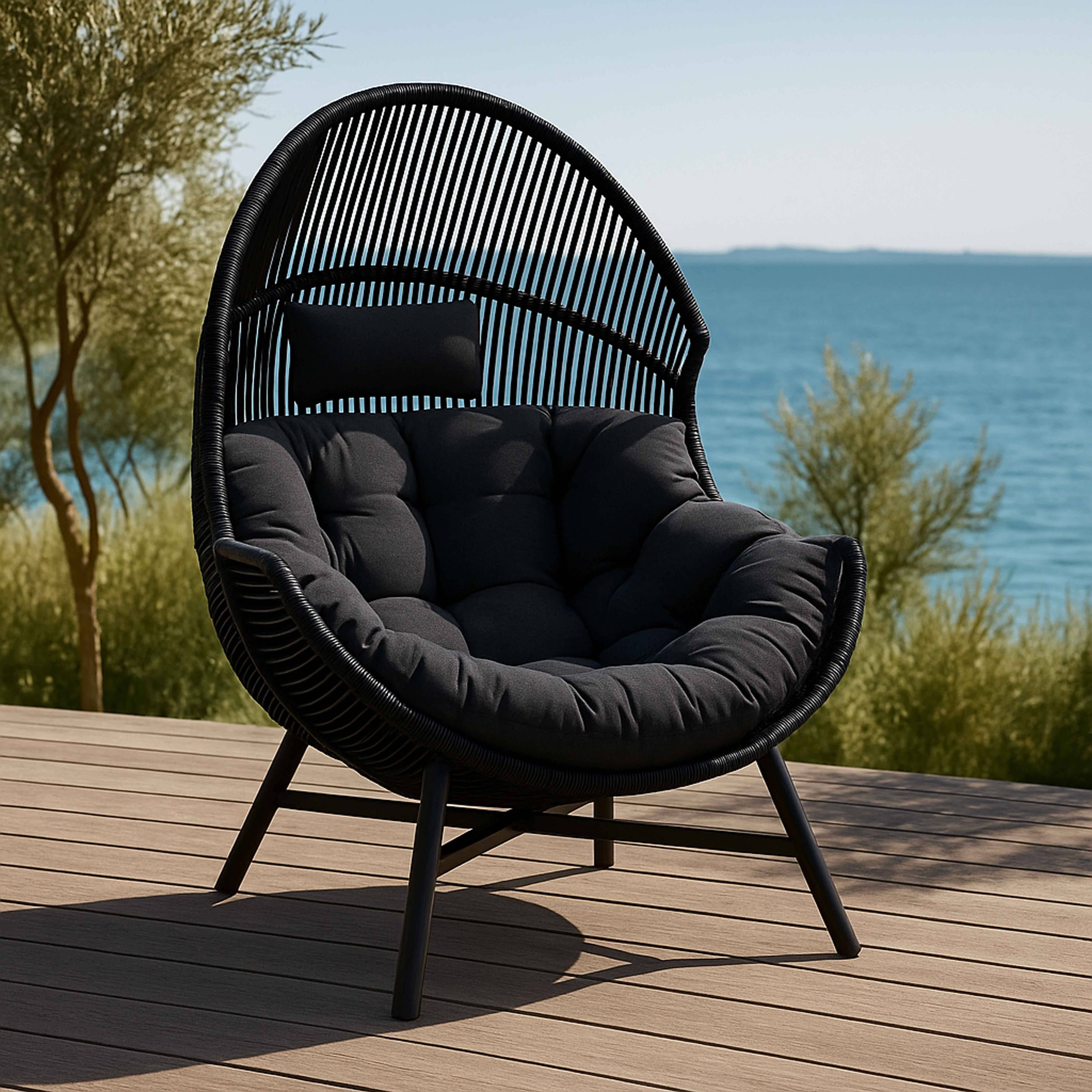 Oviala - Fauteuil de jardin oeuf sur pied en rotin synthétique 142 cm noir Bamako - Oviala - Image 2