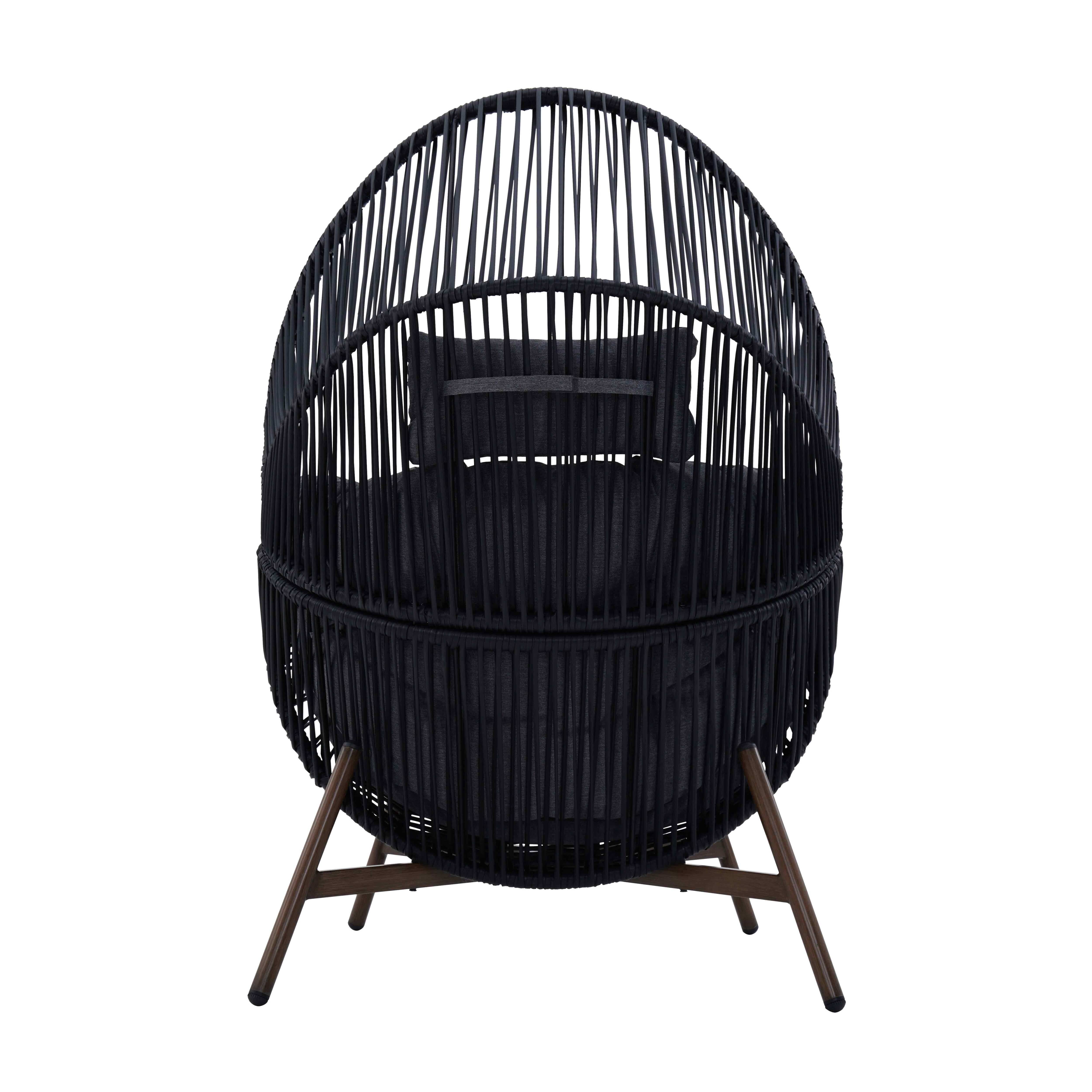 Oviala - Fauteuil de jardin oeuf sur pied en rotin synthétique 142 cm noir Bamako - Oviala - Image 5