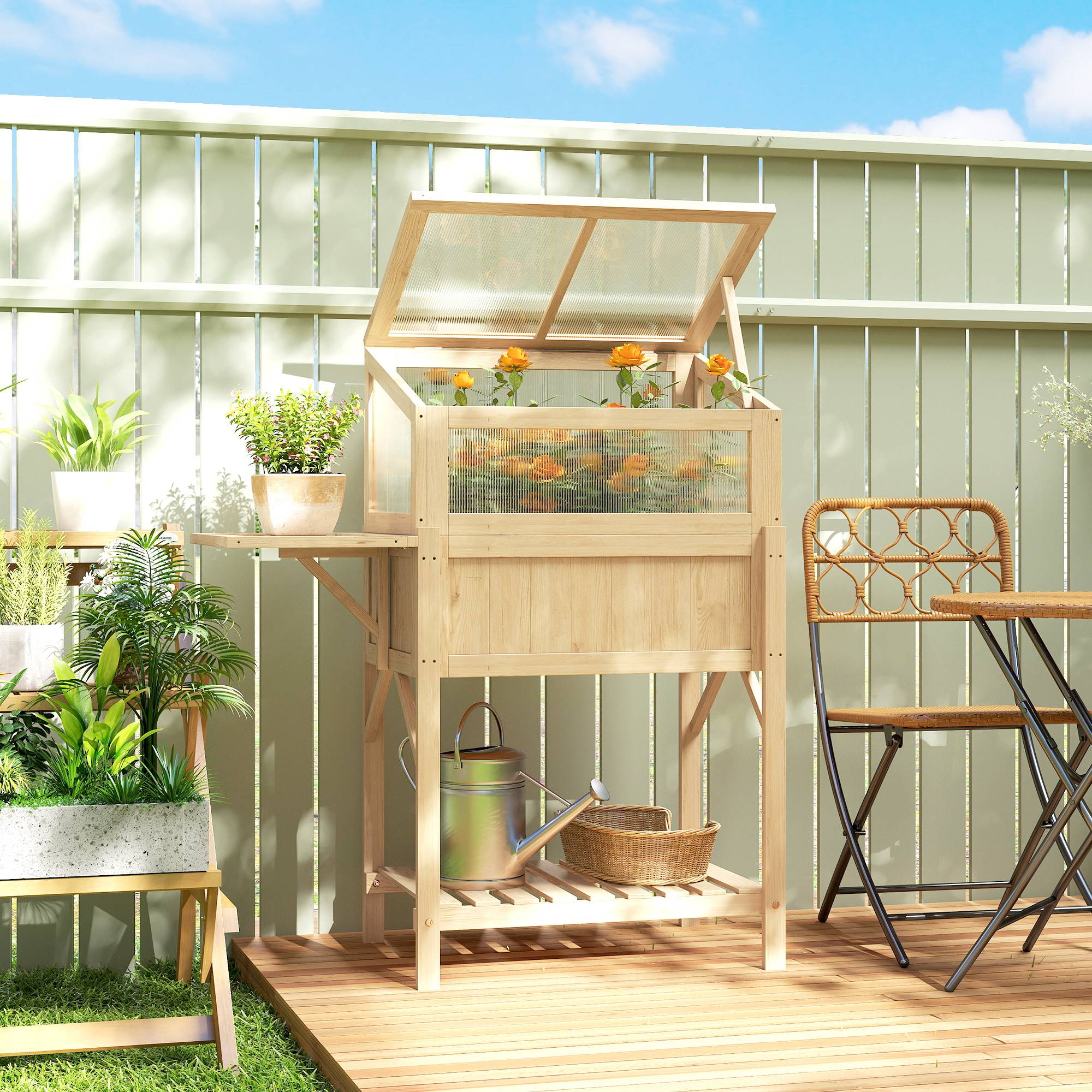Carré potager serre Bois sapin table rempotage pliante étagère 104x50x120cm naturel - ComfortXL Outdoor Living - Image 4