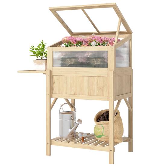 Carré potager serre Bois sapin table rempotage pliante étagère 104x50x120cm naturel - ComfortXL Outdoor Living - Image 2