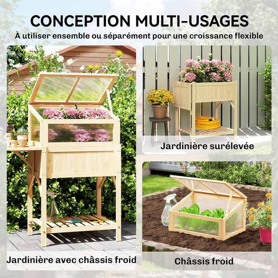 Carré potager serre Bois sapin table rempotage pliante étagère 104x50x120cm naturel - ComfortXL Outdoor Living - Image 6