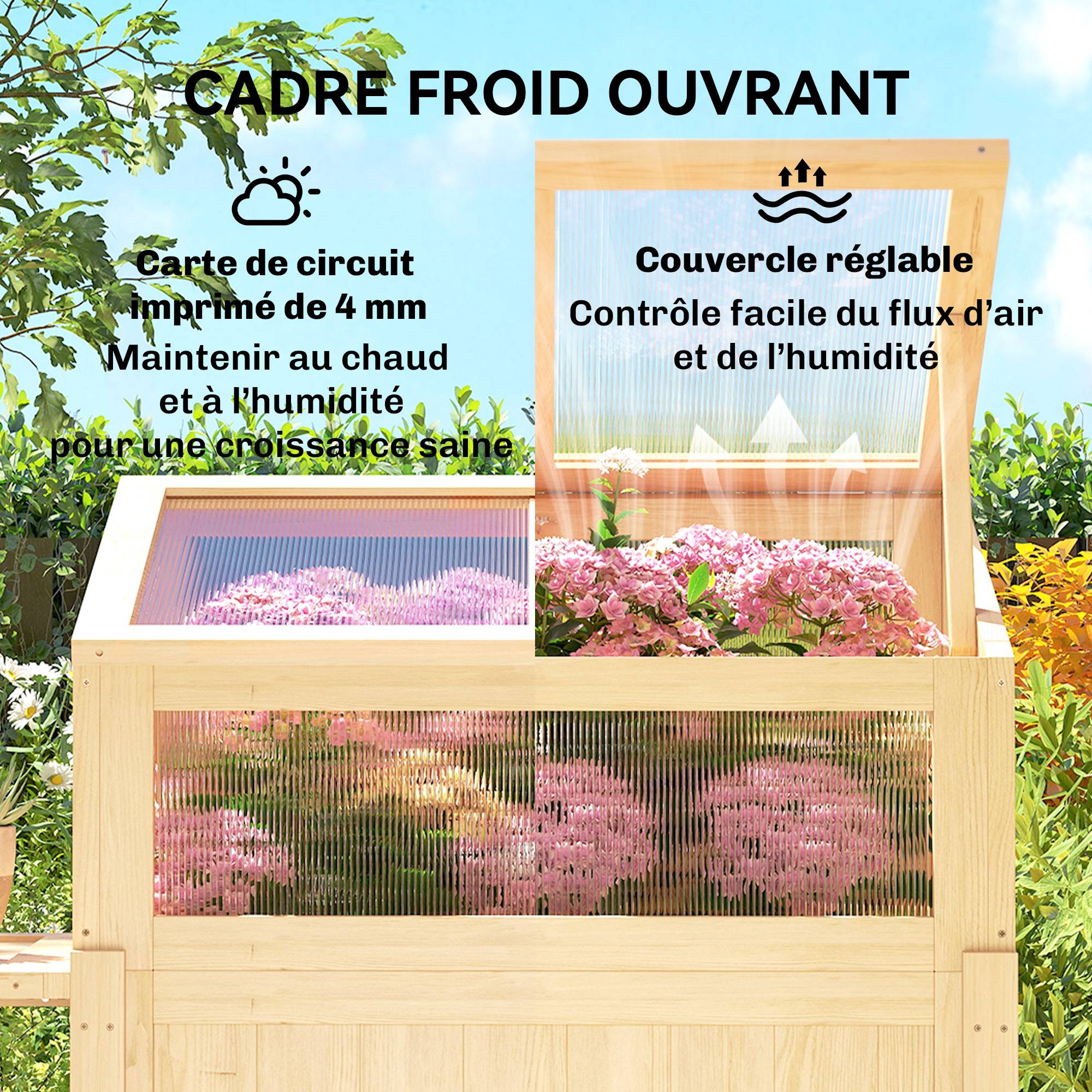 Carré potager serre Bois sapin table rempotage pliante étagère 104x50x120cm naturel - ComfortXL Outdoor Living - Image 7