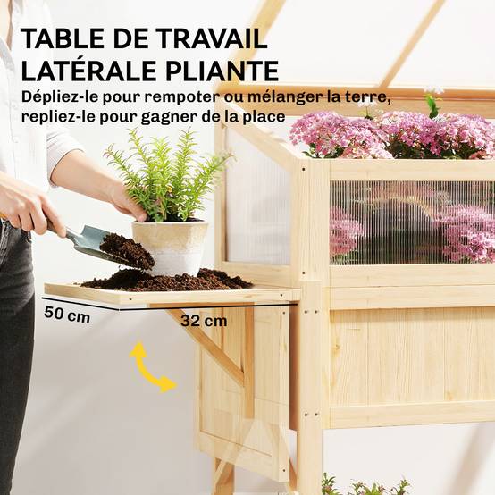 Carré potager serre Bois sapin table rempotage pliante étagère 104x50x120cm naturel - ComfortXL Outdoor Living - Image 8