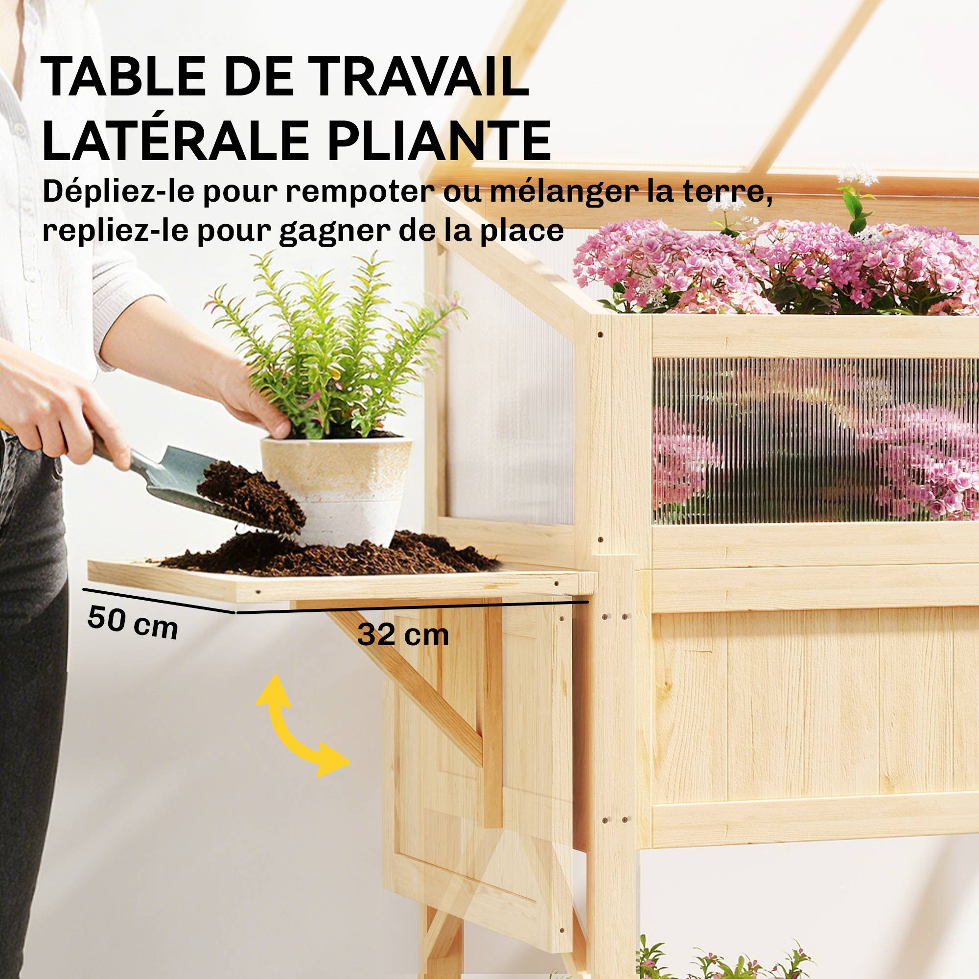 Carré potager serre Bois sapin table rempotage pliante étagère 104x50x120cm naturel - ComfortXL Outdoor Living - Image 8