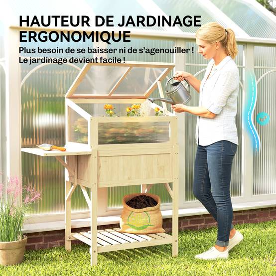 Carré potager serre Bois sapin table rempotage pliante étagère 104x50x120cm naturel - ComfortXL Outdoor Living - Image 9