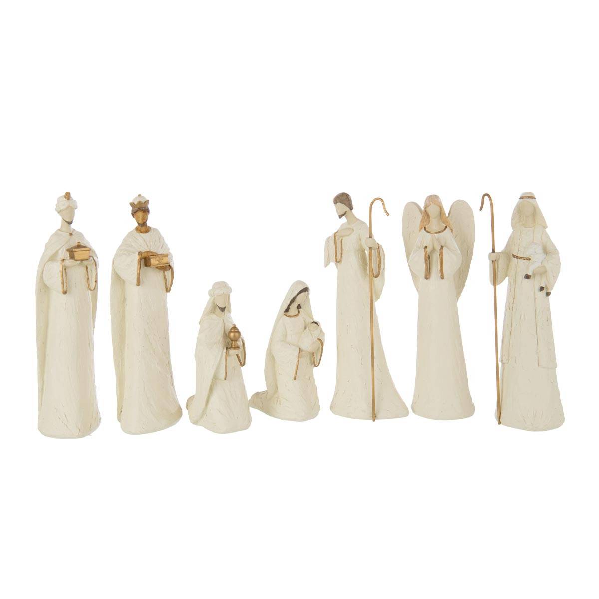J-Line - Lot de 7 Santons en Résine "Glow" 14cm Écru