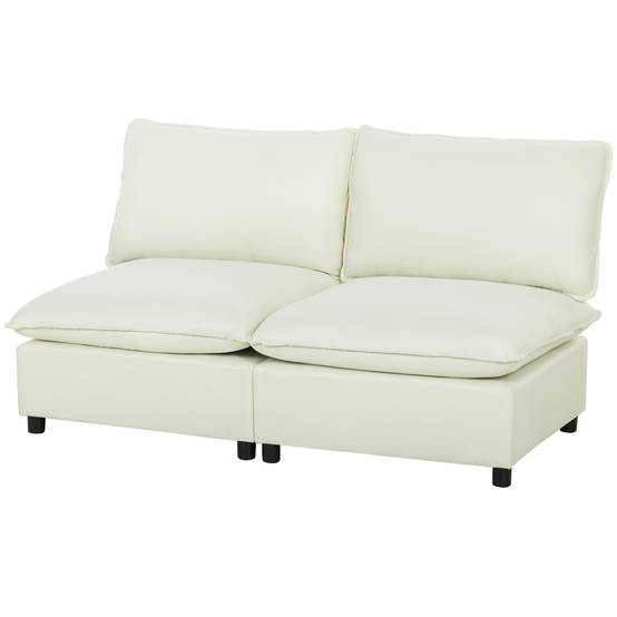 Canapé 2 places modulable, canapé de salon moderne 146 cm sans accoudoirs avec assise large, coussins épais, crème - Image 2