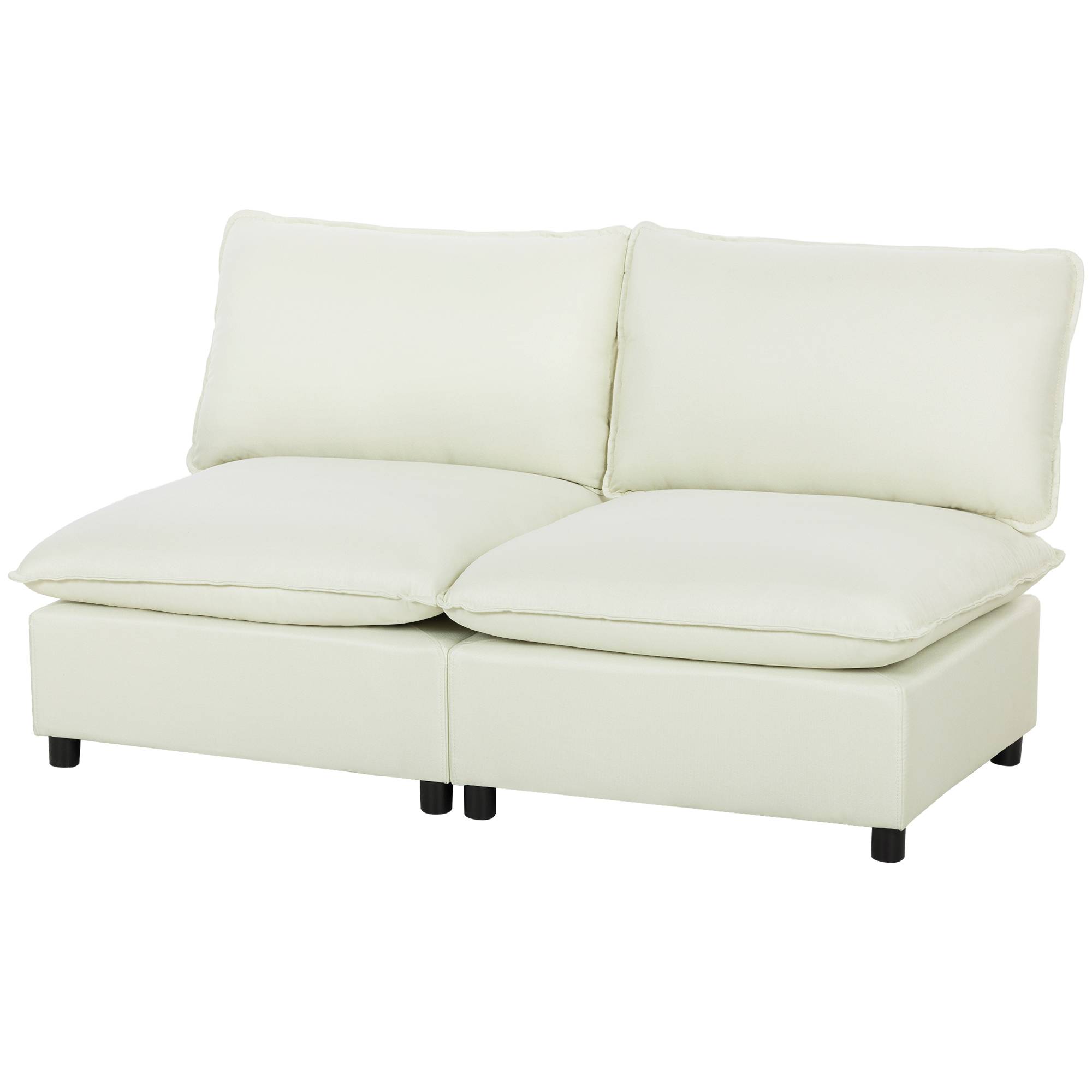 Canapé 2 places modulable, canapé de salon moderne 146 cm sans accoudoirs avec assise large, coussins épais, crème - Image 2