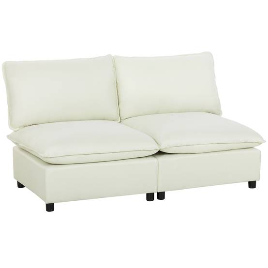 Canapé 2 places modulable, canapé de salon moderne 146 cm sans accoudoirs avec assise large, coussins épais, crème - Image 1
