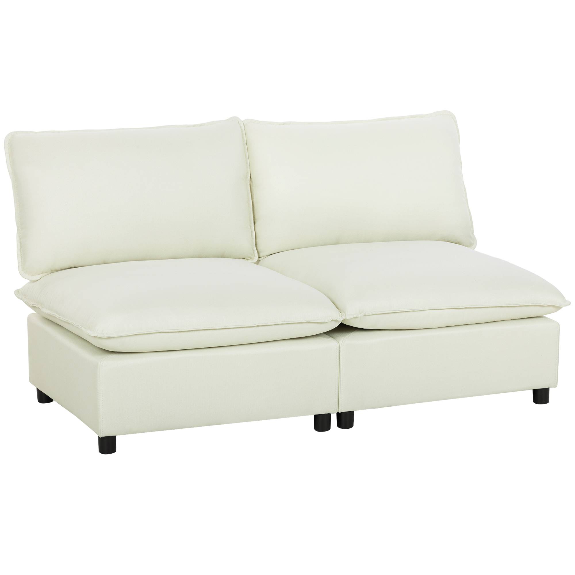 Canapé 2 places modulable, canapé de salon moderne 146 cm sans accoudoirs avec assise large, coussins épais, crème - Image 1