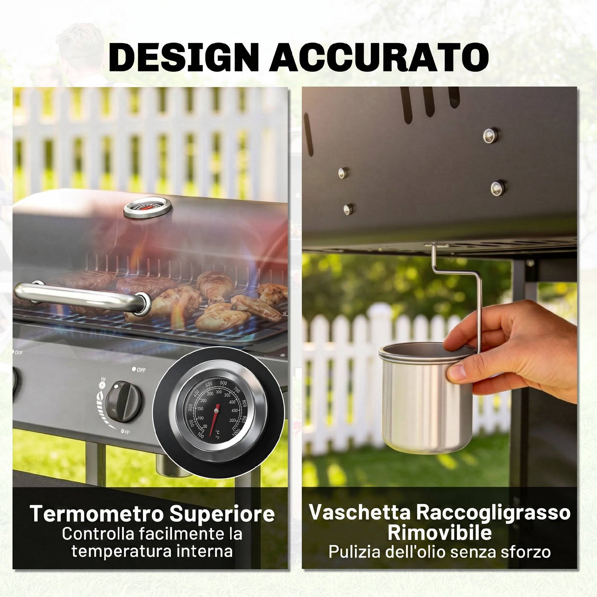 Barbecue à gaz, 2 brûleurs, tablettes latérales, bac de récupération des graisses, noir. - Image 9